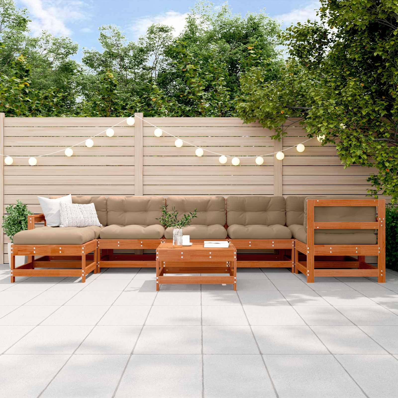 vidaXL Garten-Lounge-Set 8 pcs Wachsbraun Massives Kiefernholz