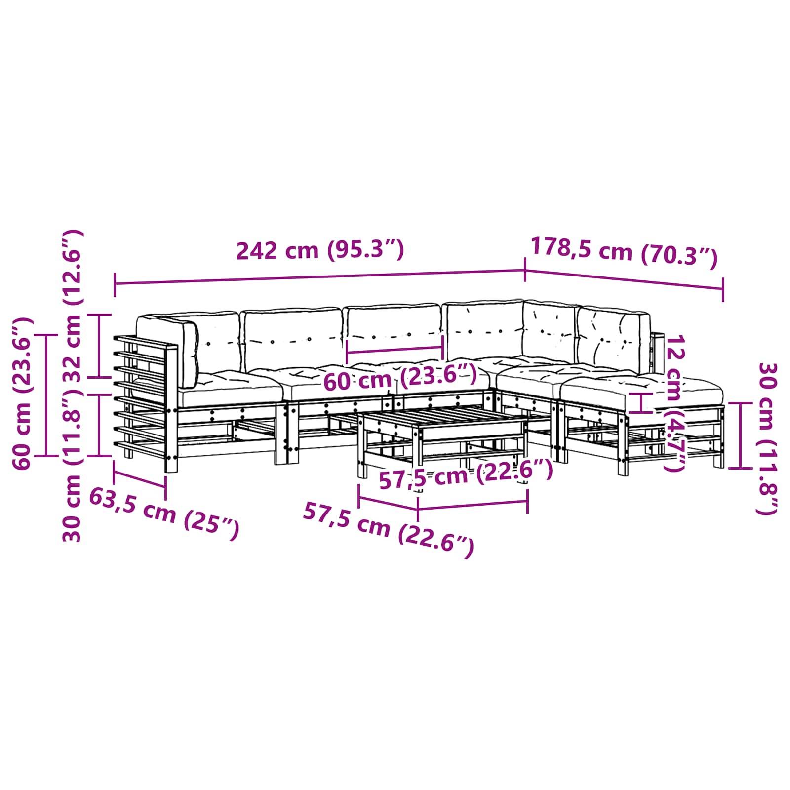 vidaXL Garten-Lounge-Set 7 pcs Wachsbraun Massives Kiefernholz