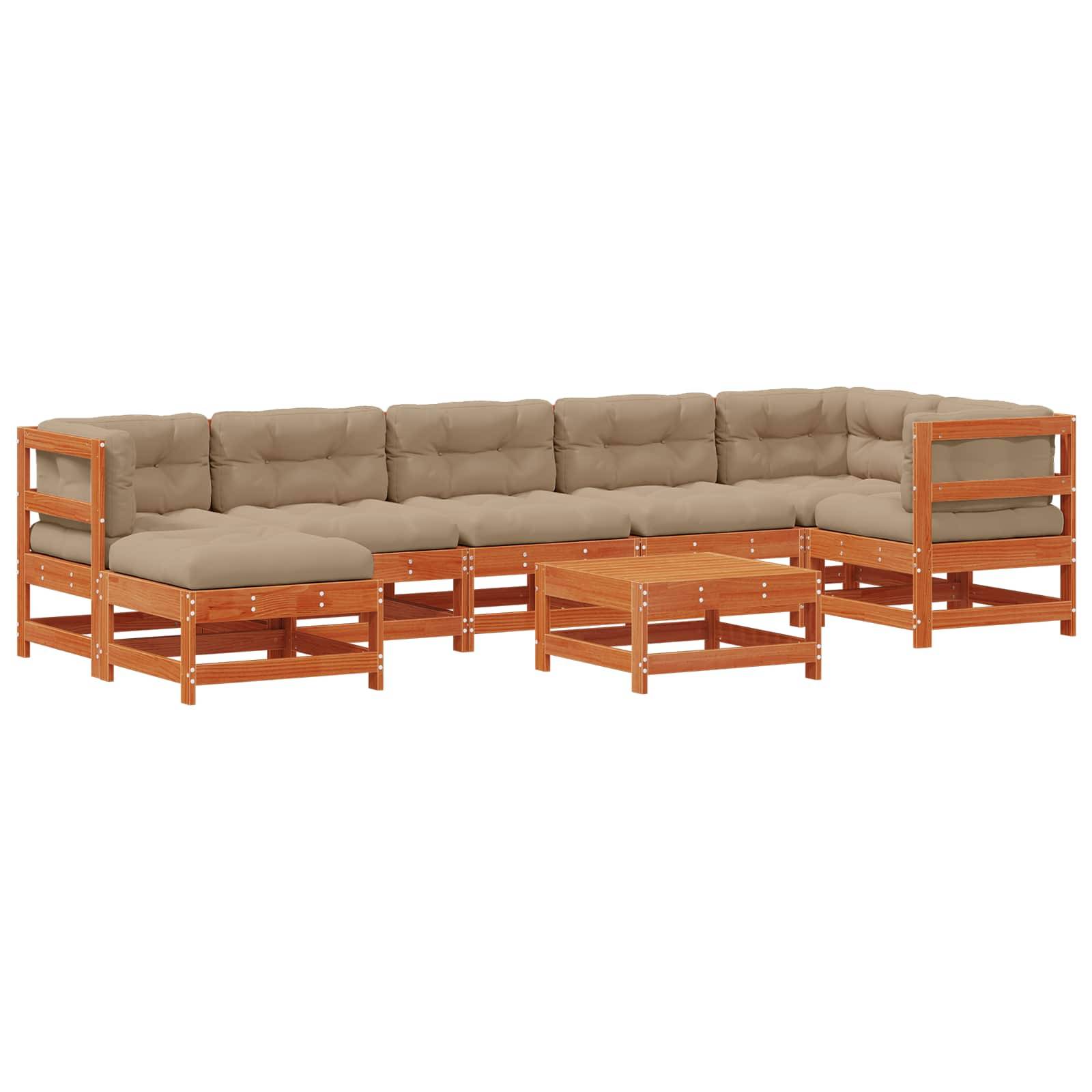vidaXL Garten-Lounge-Set 8 pcs Wachsbraun Massives Kiefernholz