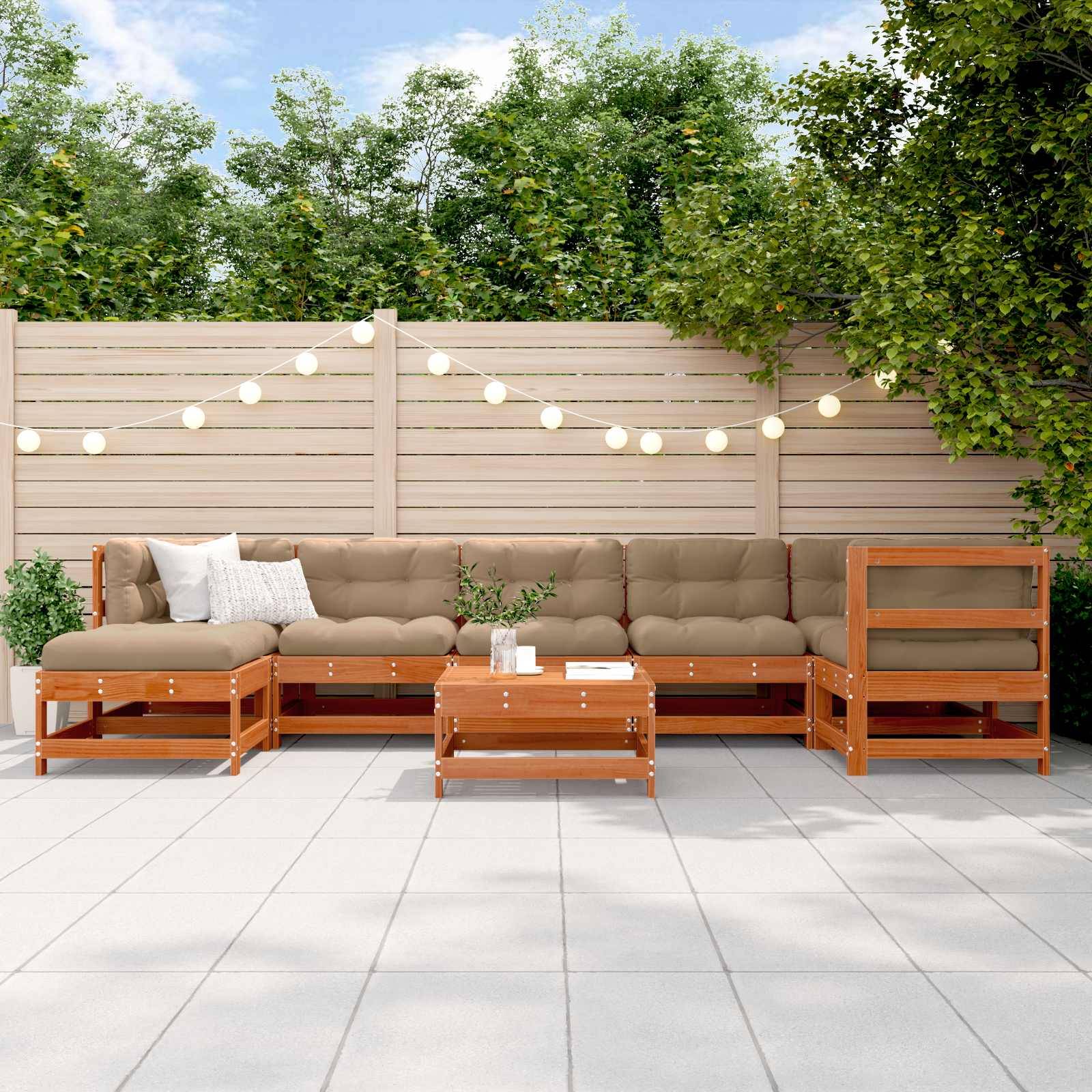 vidaXL Garten-Lounge-Set 8 pcs Wachsbraun Massives Kiefernholz