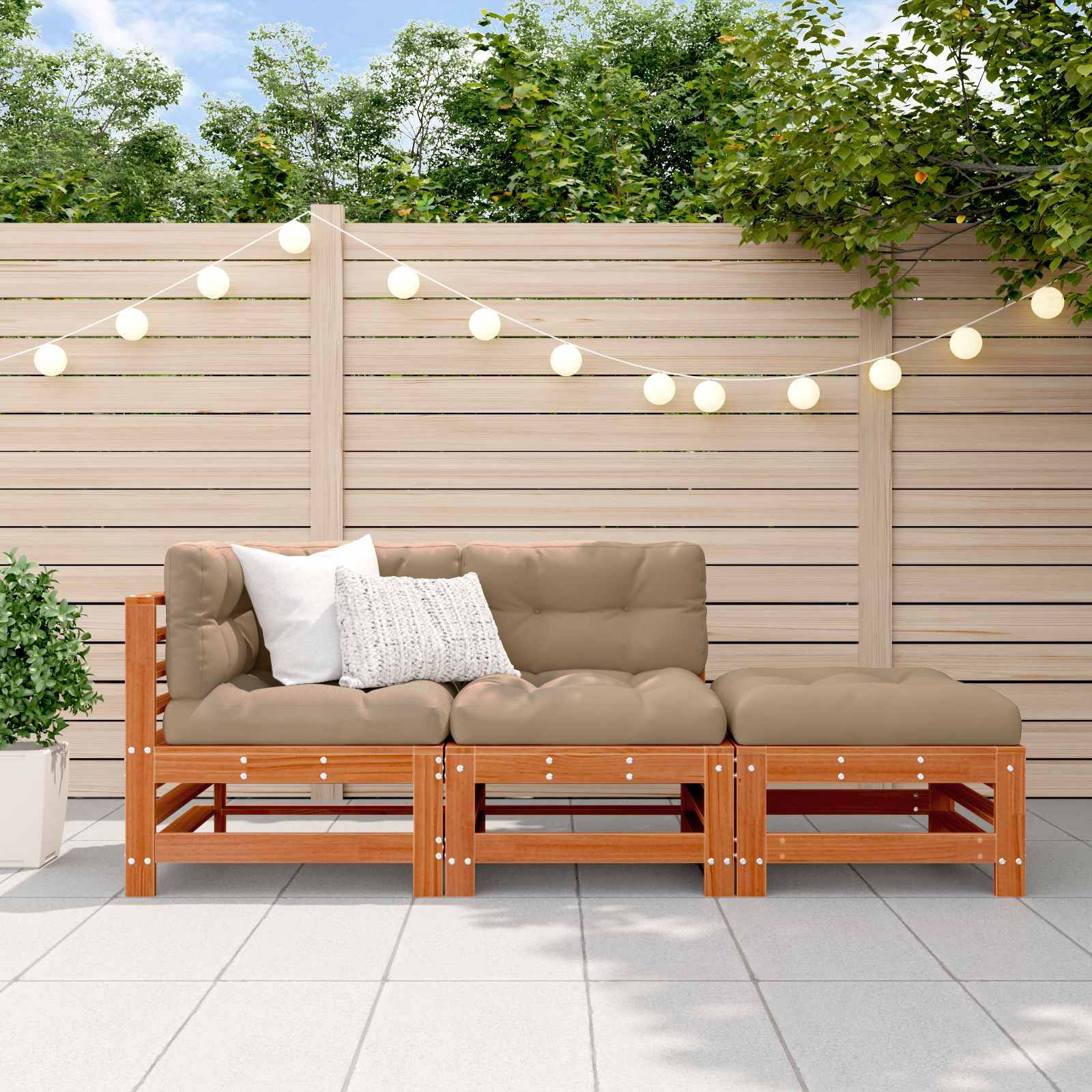 vidaXL Garten-Lounge-Set 3 pcs Wachsbraun Massives Kiefernholz