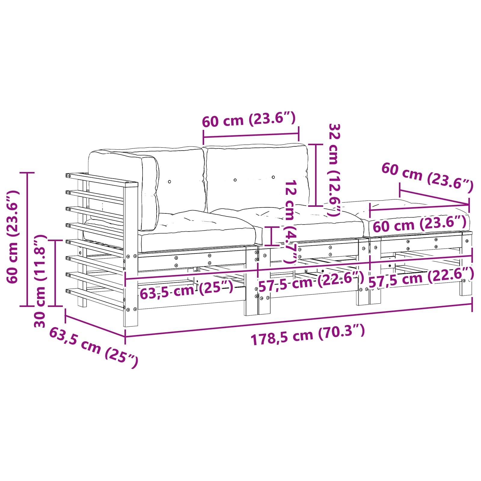 vidaXL Garten-Lounge-Set 3 pcs Wachsbraun Massives Kiefernholz