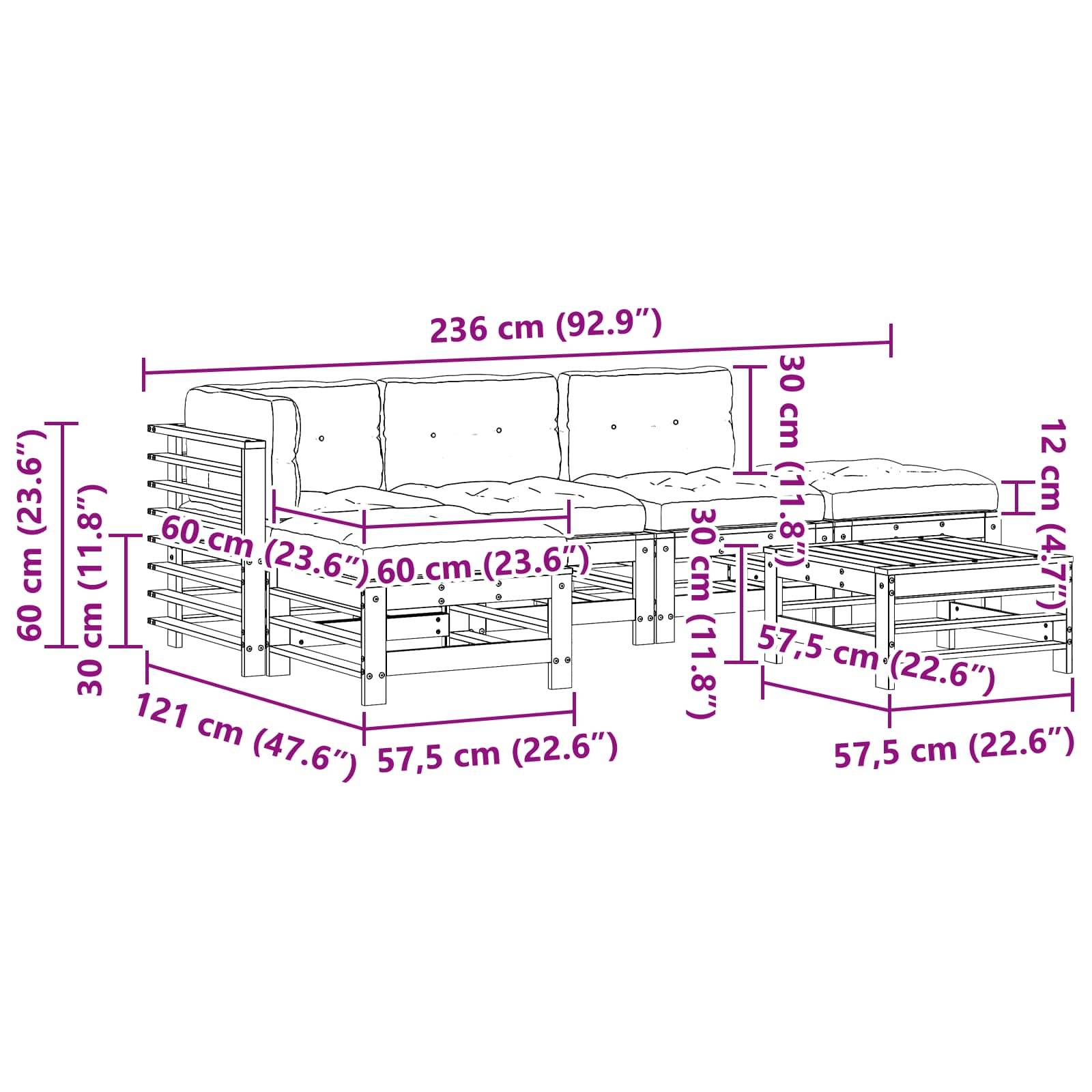 vidaXL Garten-Lounge-Set 6 pcs Wachsbraun Massives Kiefernholz