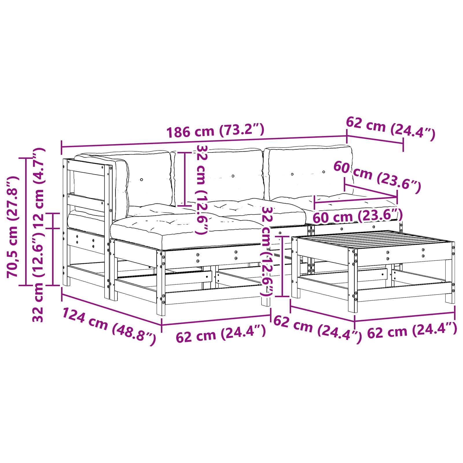 vidaXL Garten-Lounge-Set 5 pcs Wachsbraun Massives Kiefernholz