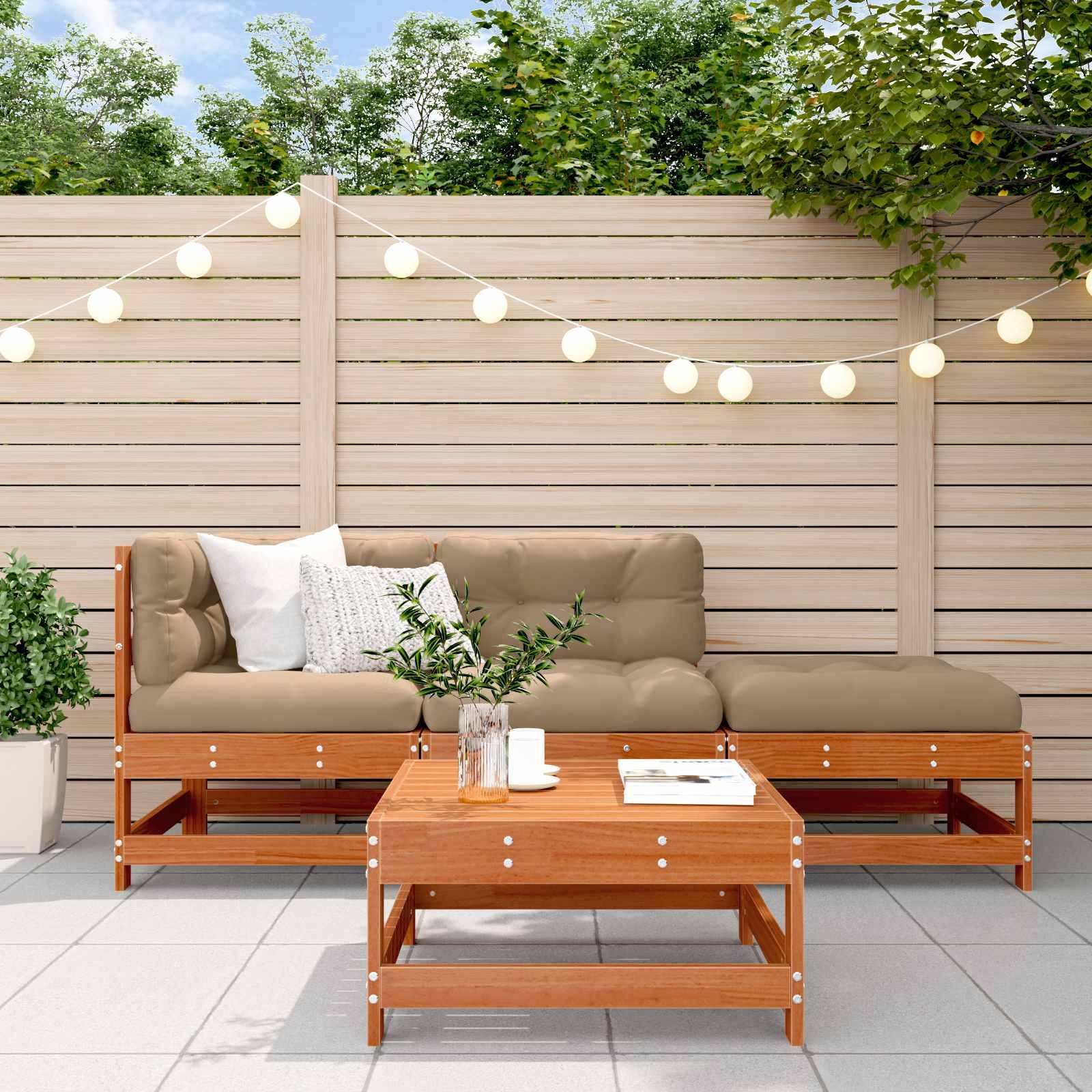 vidaXL Garten-Lounge-Set 4 pcs Wachsbraun Massives Kiefernholz