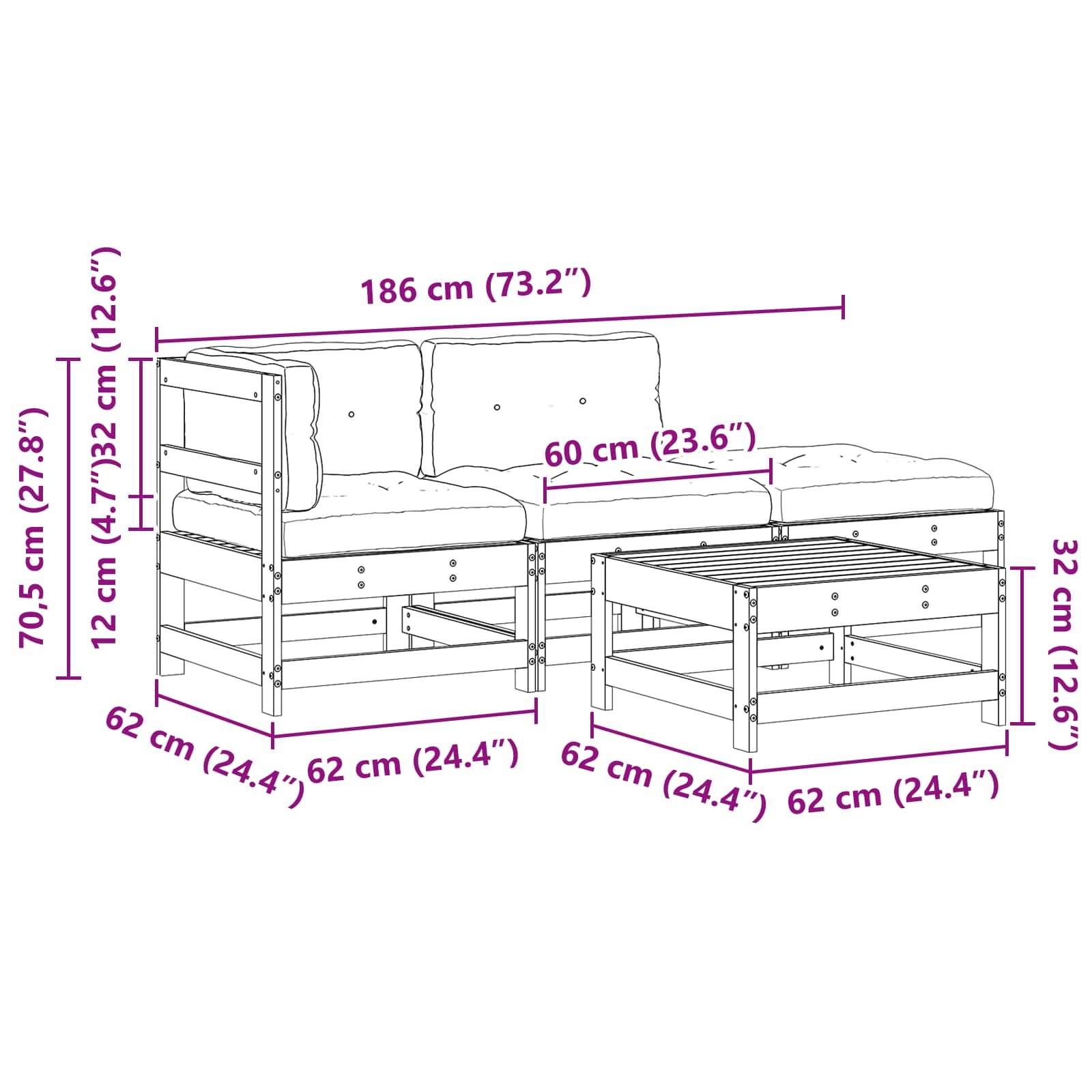 vidaXL Garten-Lounge-Set 4 pcs Wachsbraun Massives Kiefernholz