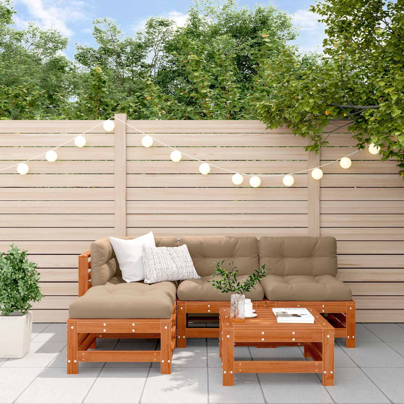 vidaXL Garten-Lounge-Set 5 pcs Wachsbraun Massives Kiefernholz