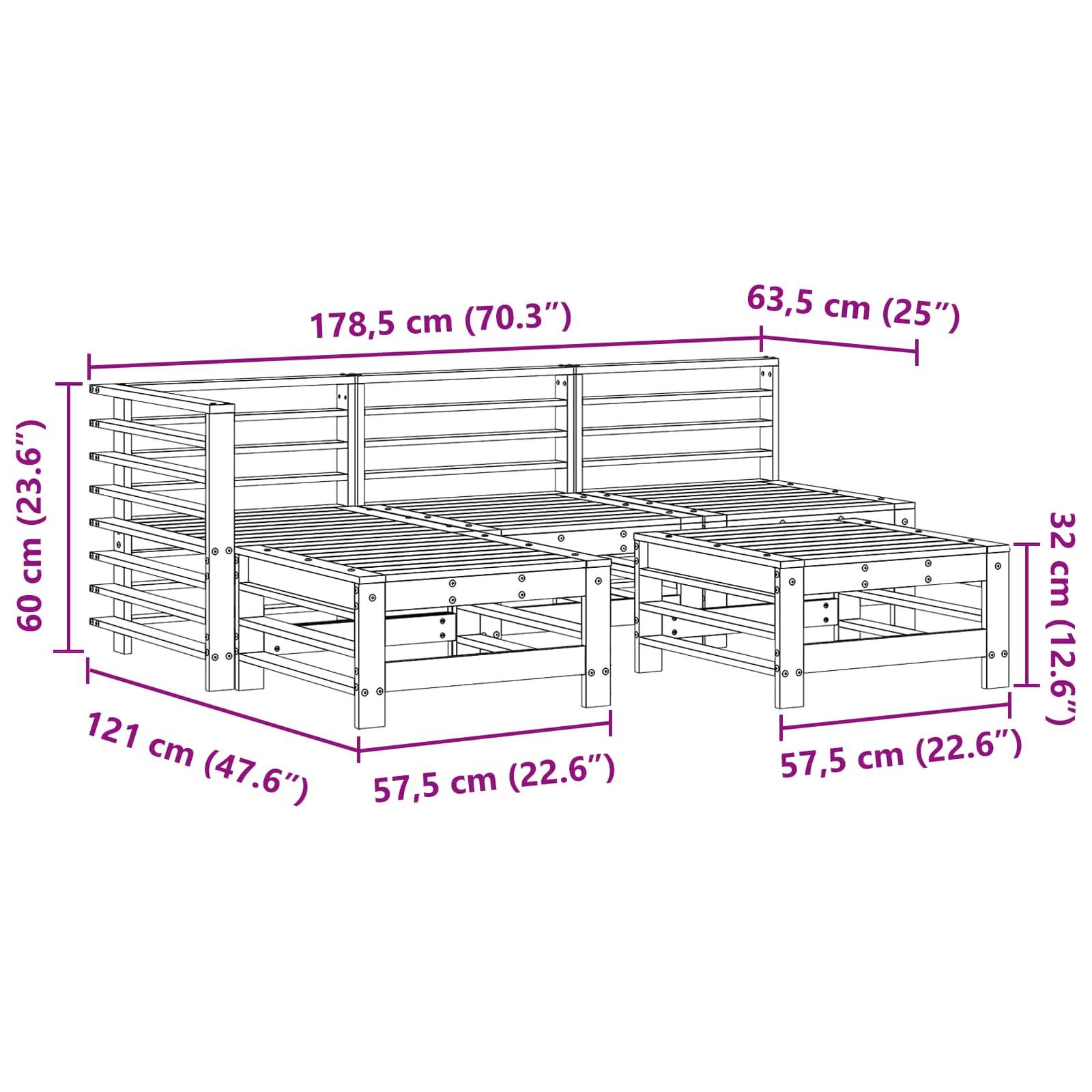 vidaXL Garten-Lounge-Set 5 pcs Wachsbraun Massives Kiefernholz