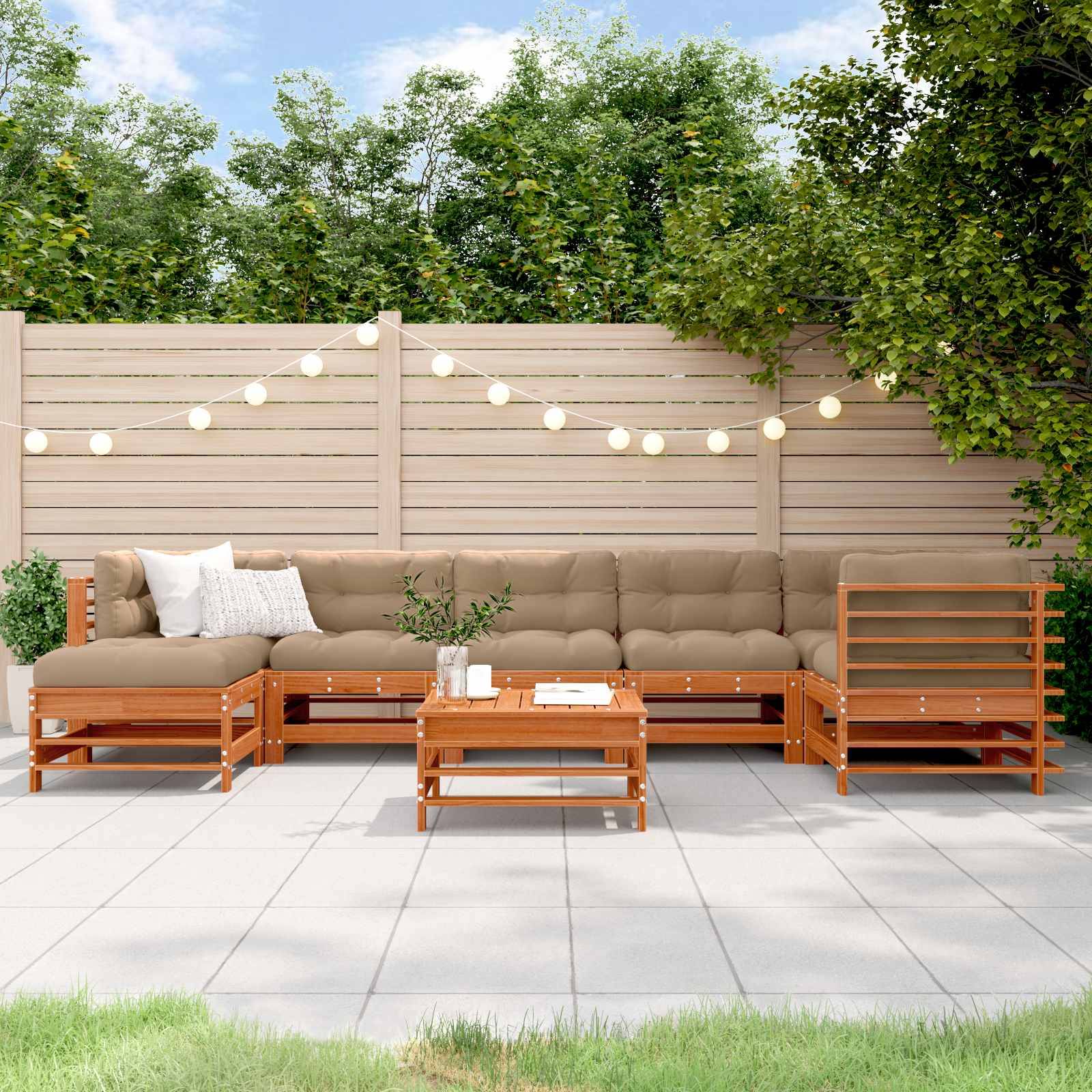 vidaXL Garten-Lounge-Set 8 pcs Wachsbraun Massives Kiefernholz
