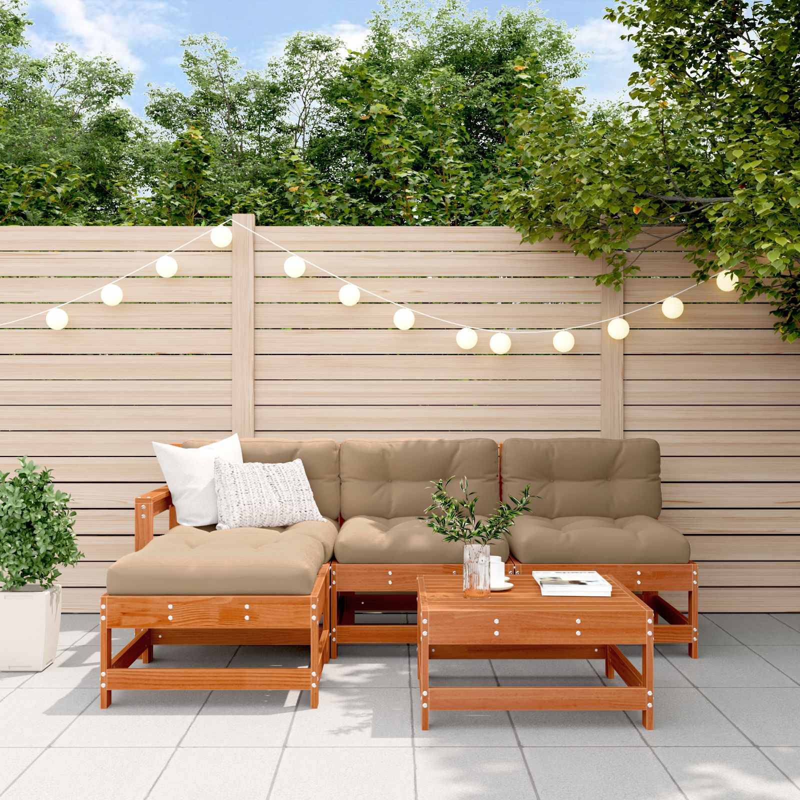 vidaXL Garten-Lounge-Set 5 pcs Wachsboden Kiefer Massives Kiefernholz