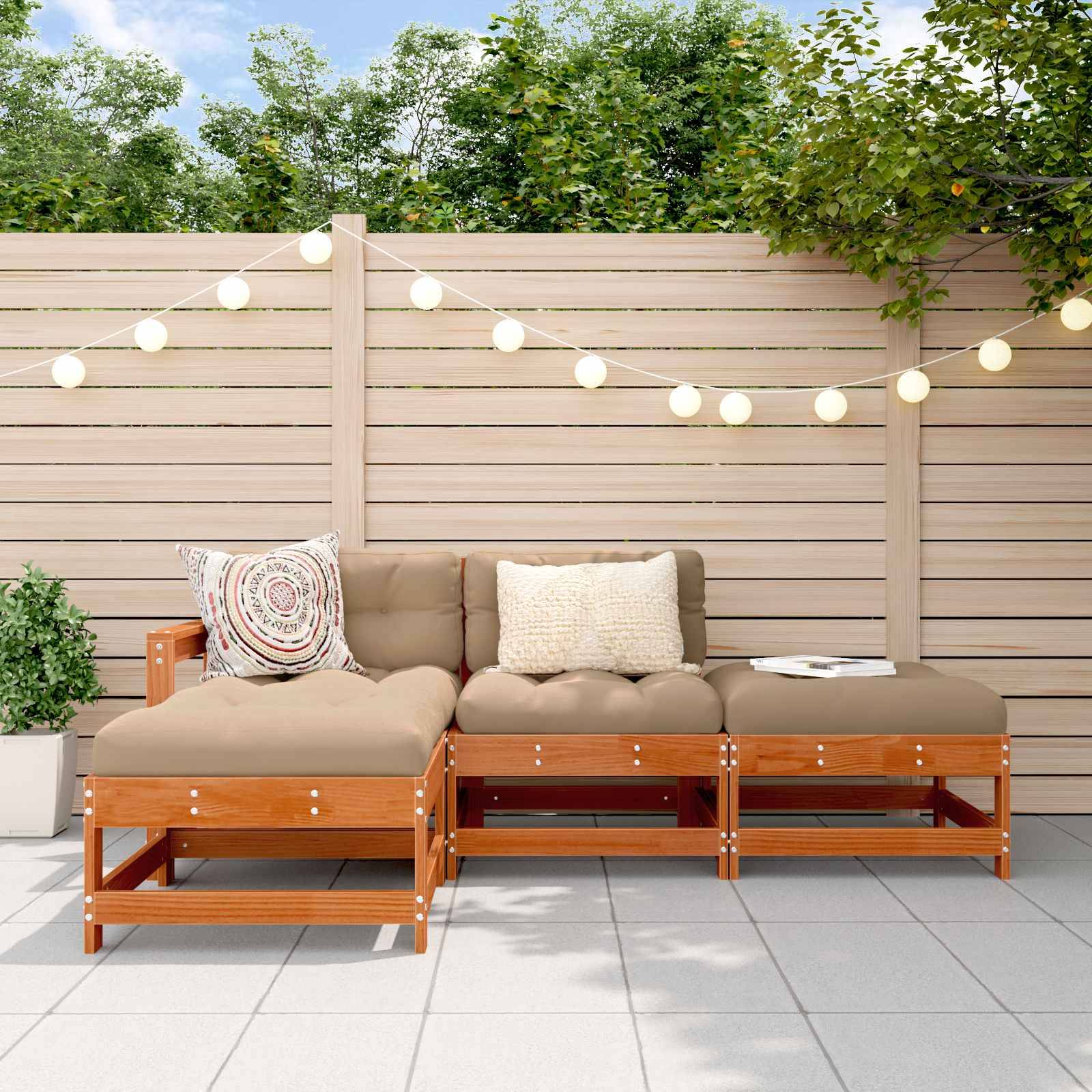 vidaXL Garten-Lounge-Set 4 pcs Wachsbraun Massives Kiefernholz