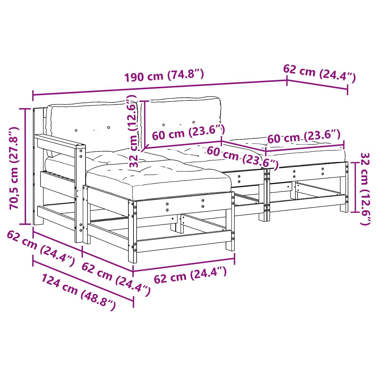 vidaXL Garten-Lounge-Set 4 pcs Wachsbraun Massives Kiefernholz
