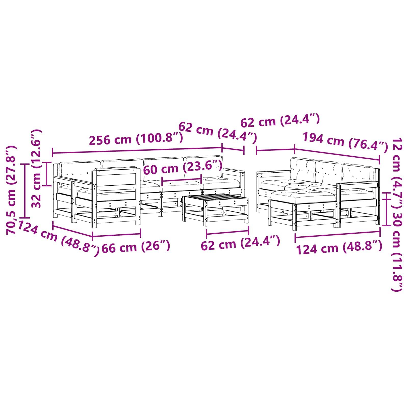 vidaXL Garten-Lounge-Set 10 pcs Wachsboden Kiefer Massives Kiefernholz