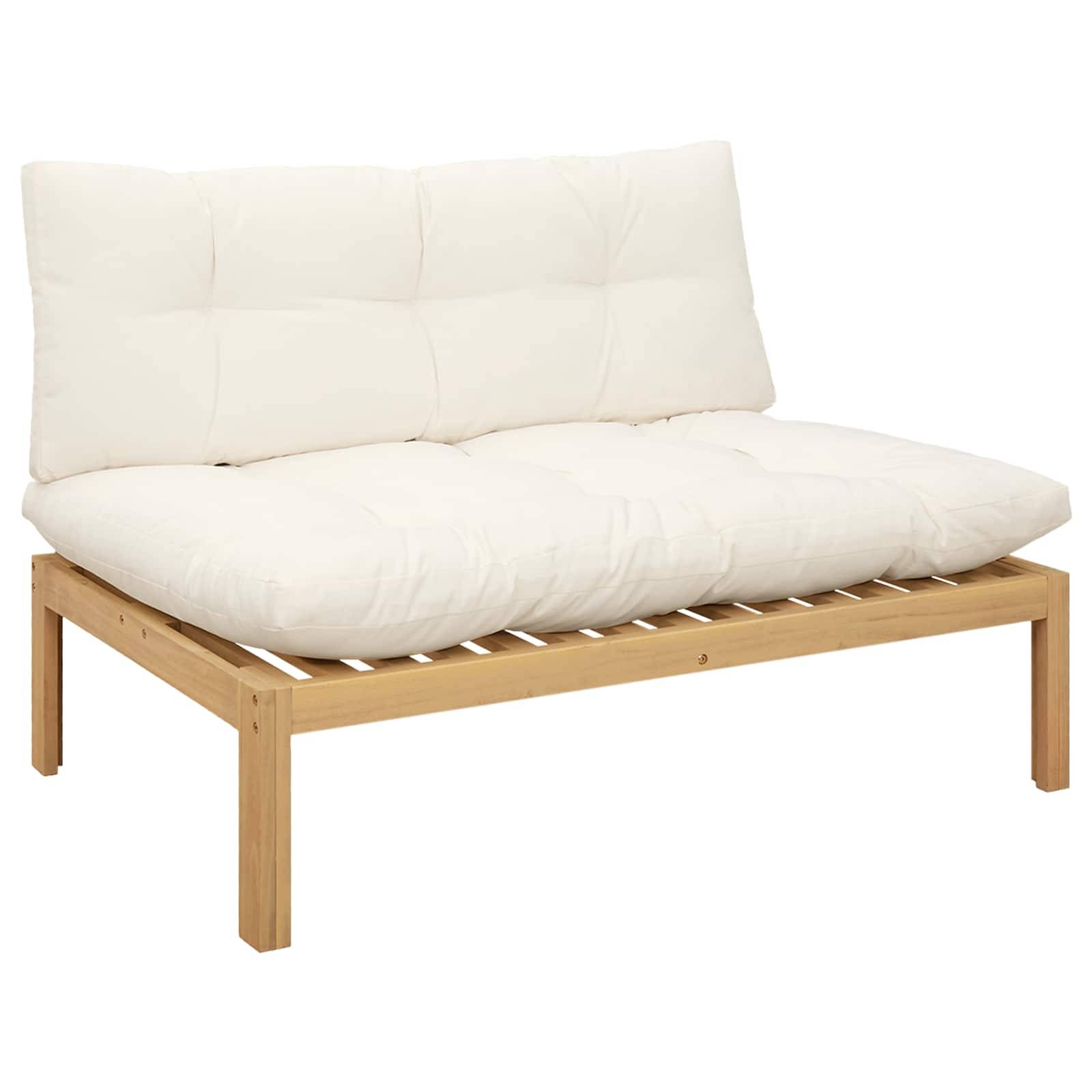 vidaXL Mittelsofa Einheit Helles Akazie und cremeweiß 120 x 80 x 82 cm