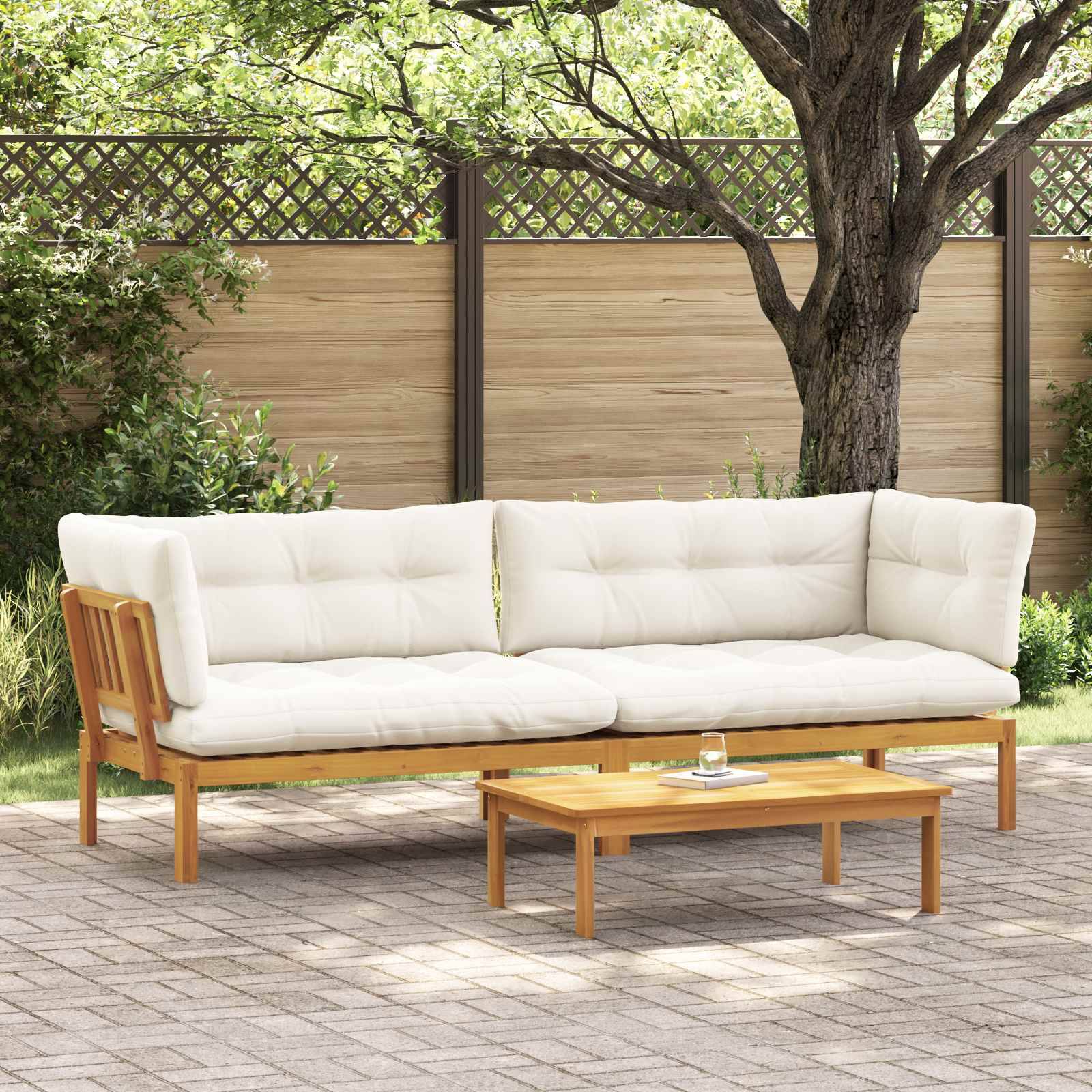 vidaXL Garten Pallet Sofa Einheiten 2 Stück Natürlich und Cremweiß