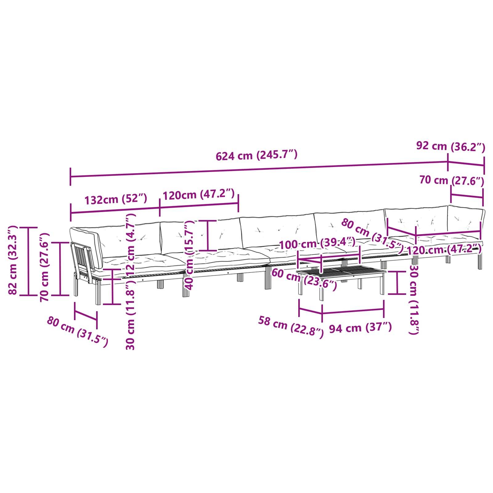 vidaXL 6 Stück Garten Pallet Sofa Einheiten Massivholz Akazie Natur