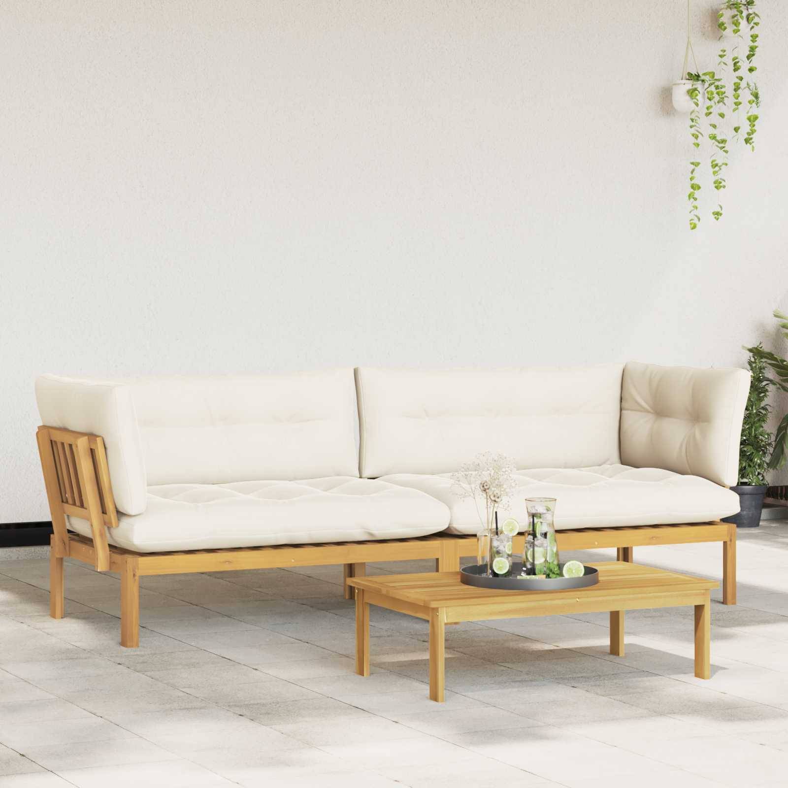 vidaXL Garten Pallet Sofa Einheiten 2 Stück Hellbraun und Cremeweiß