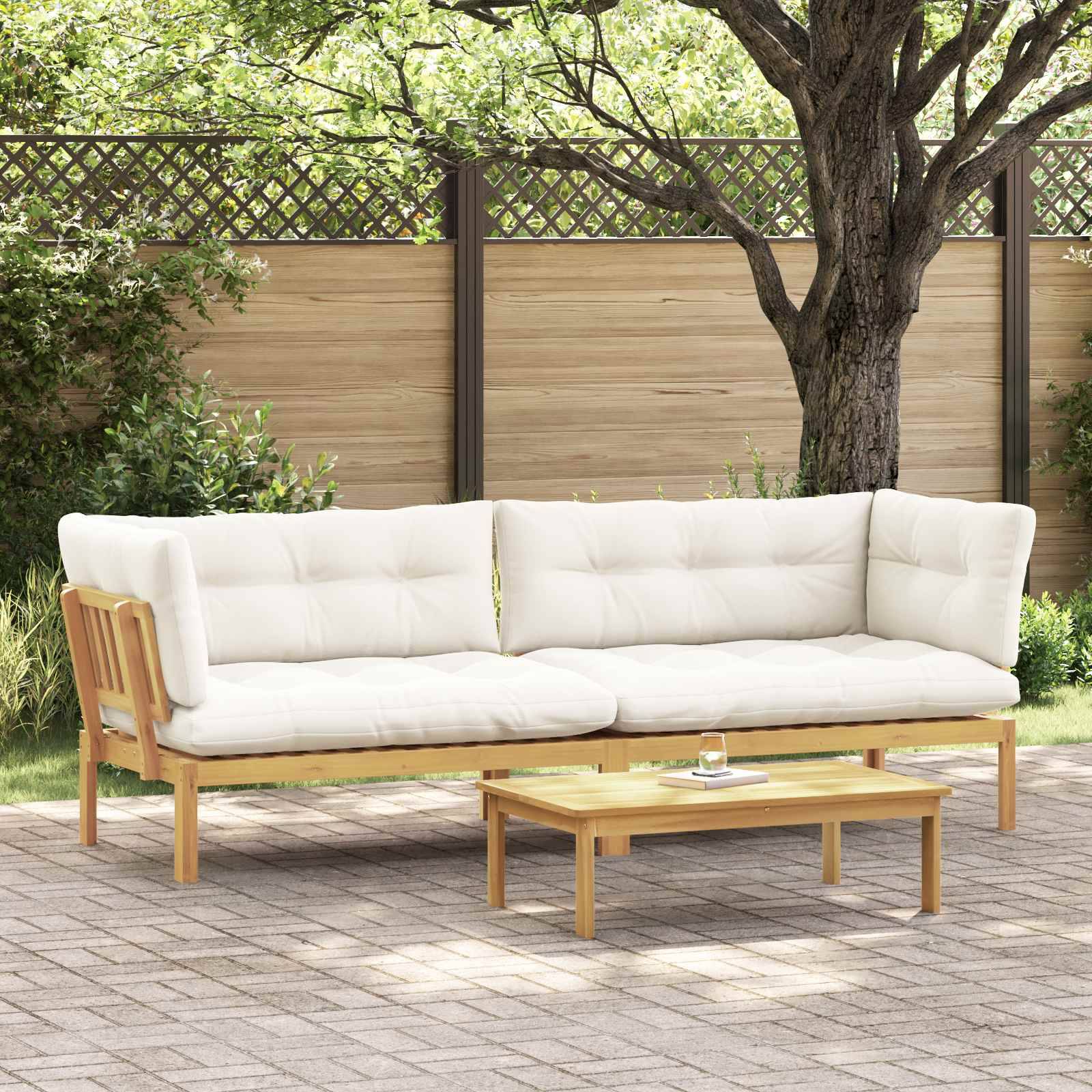 vidaXL Garten Pallet Sofa Einheiten 2 Stück Hellbraun und Cremeweiß
