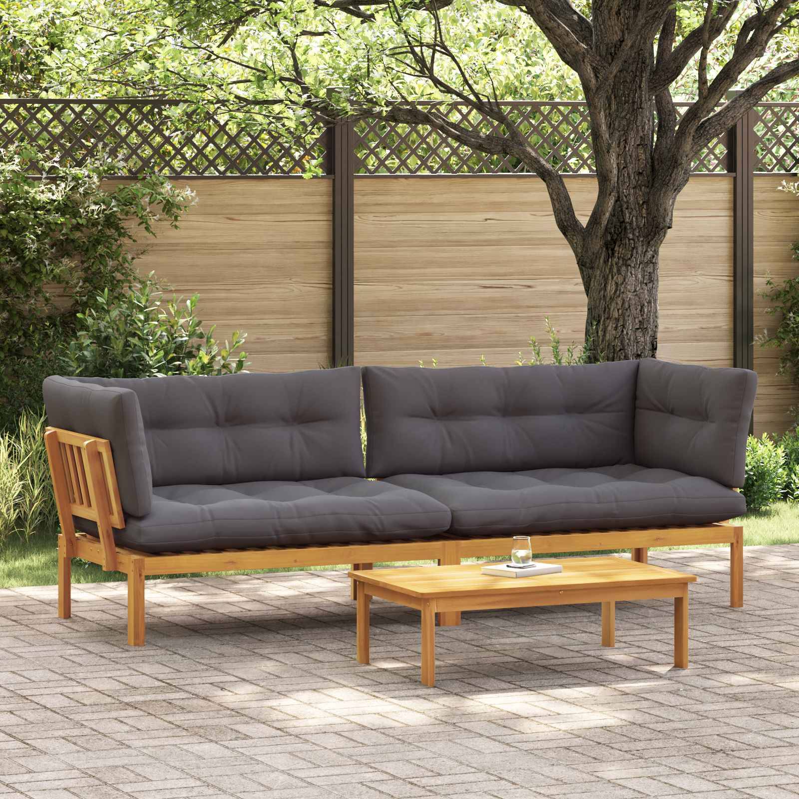 vidaXL Garten Pallet Sofa Einheiten 2 Stück Natürlich und Dunkelgrau