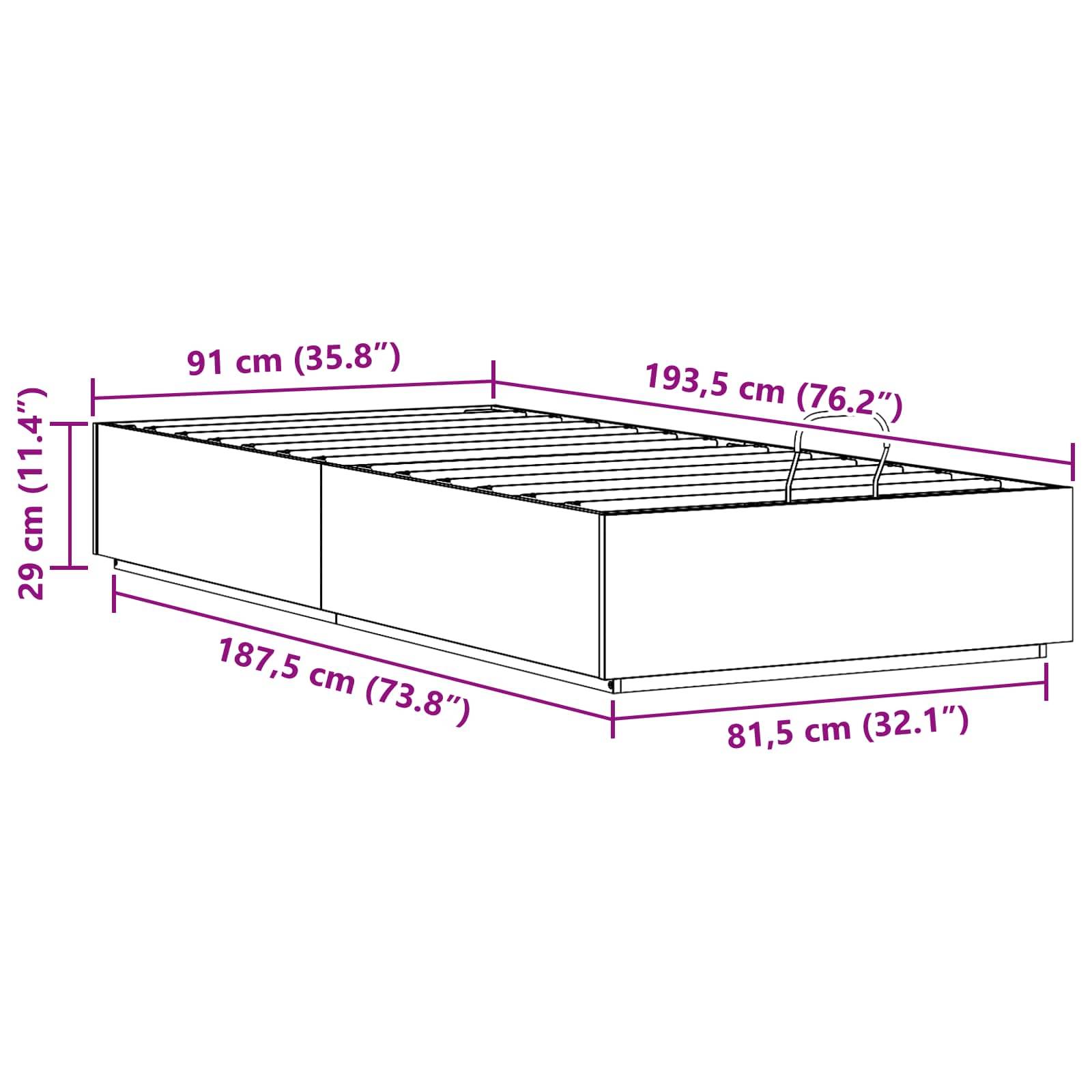vidaXL Ottoman Bettgestell Wachsbraun 90 x 190 cm Massives Kiefernholz