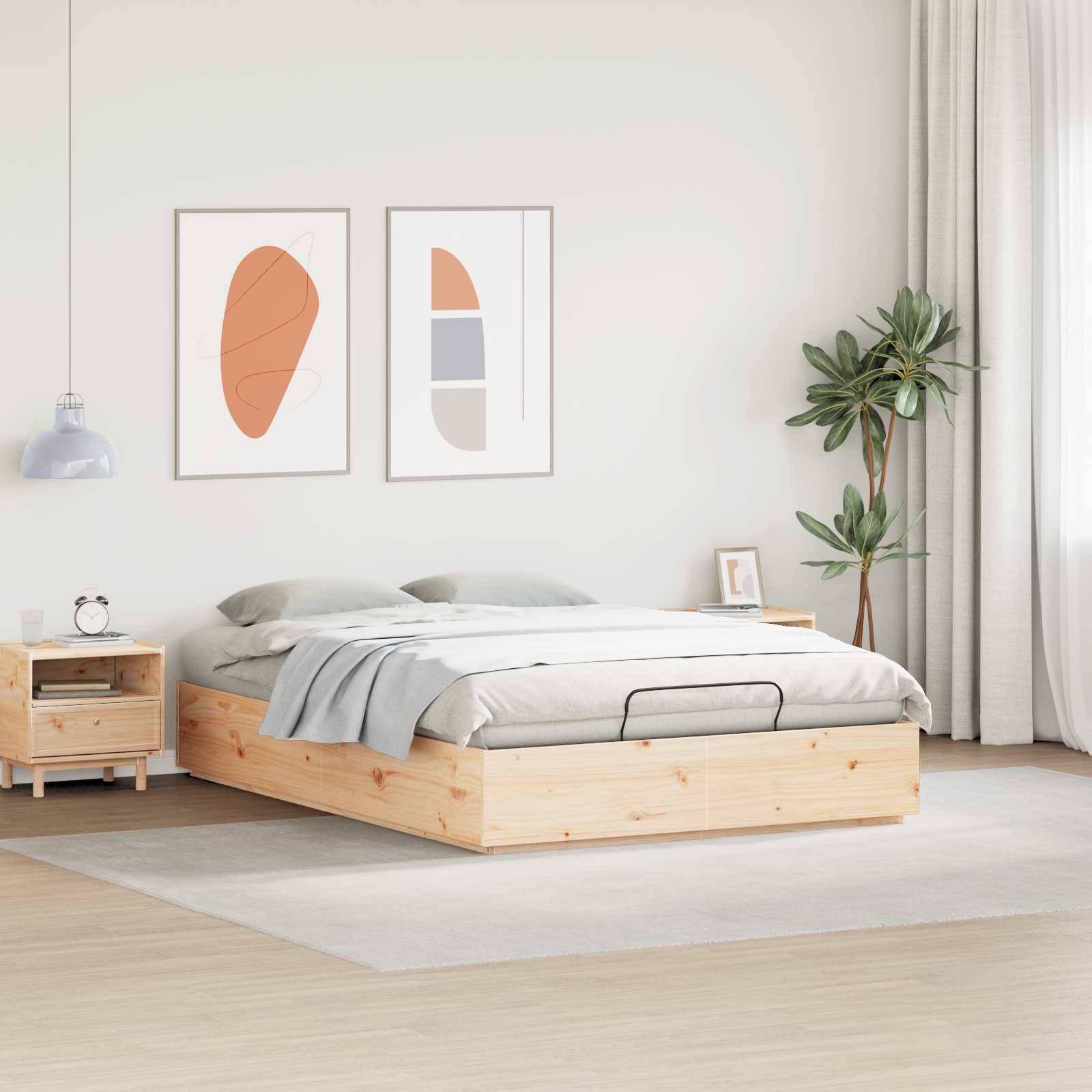 vidaXL Ottoman Bettgestell Natur 140 x 190 cm Massives Kiefernholz