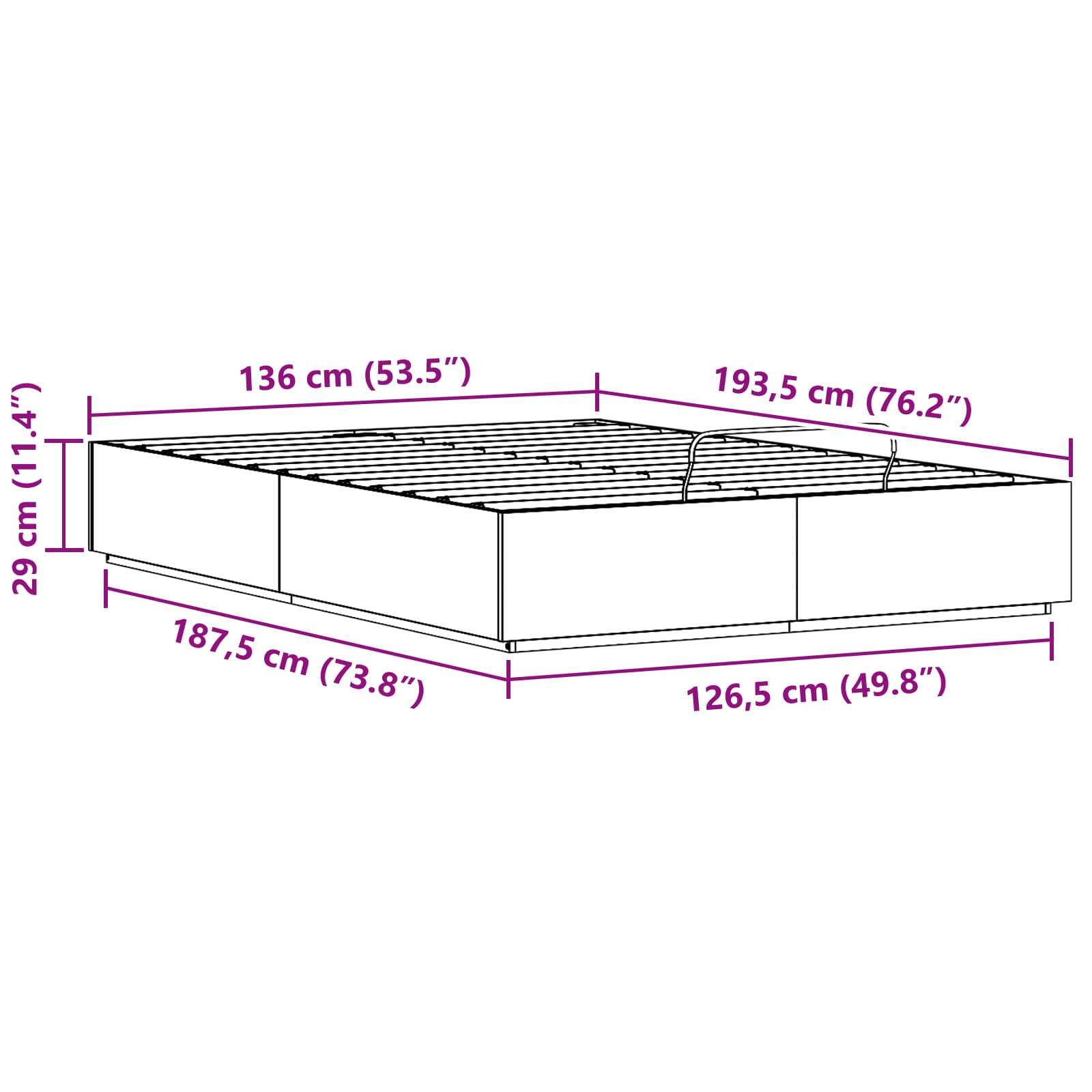 vidaXL Ottoman Bettgestell Natur 135 x 190 cm Massives Kiefernholz