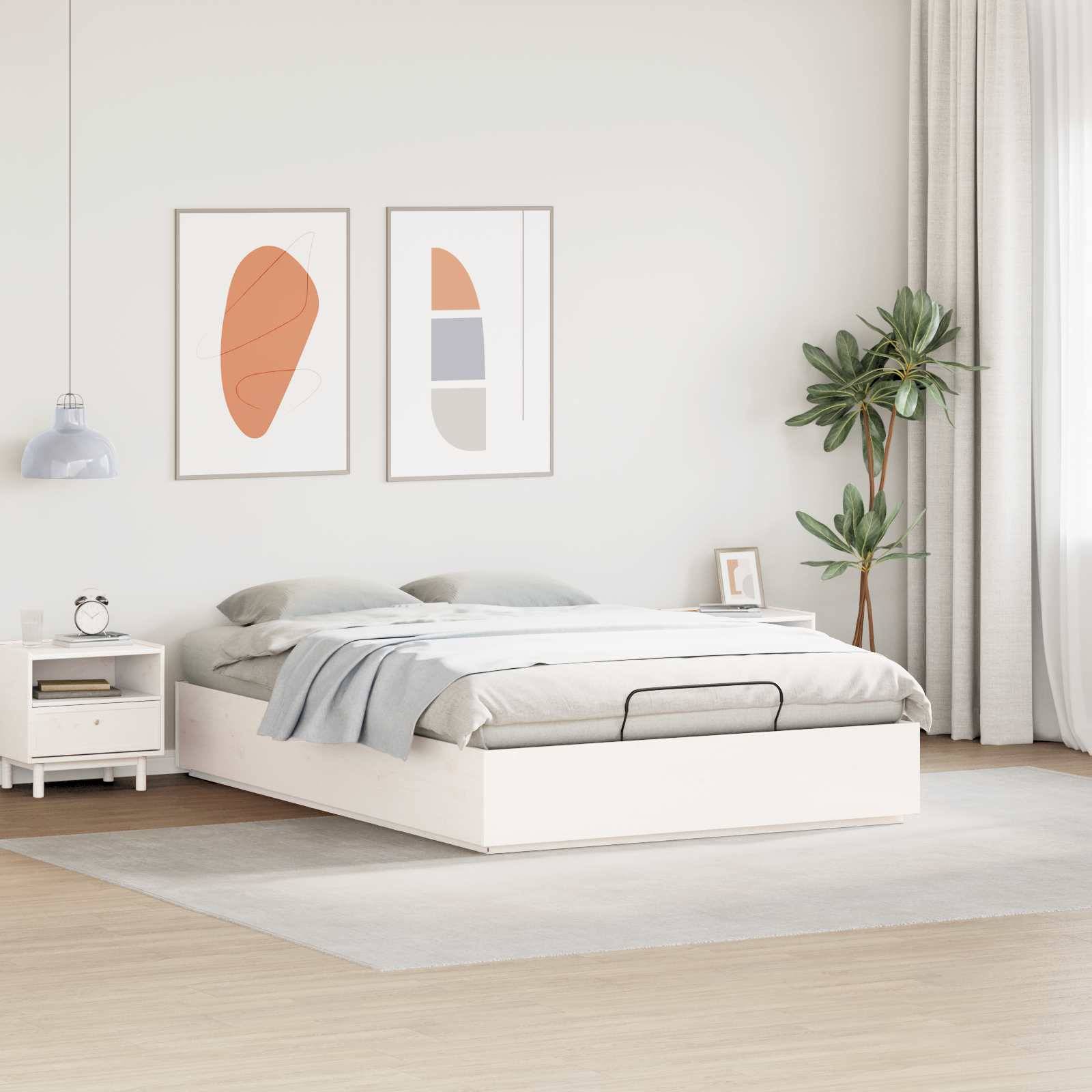 vidaXL Ottoman Bettgestell Weiß 140 x 190 cm Massives Kiefernholz