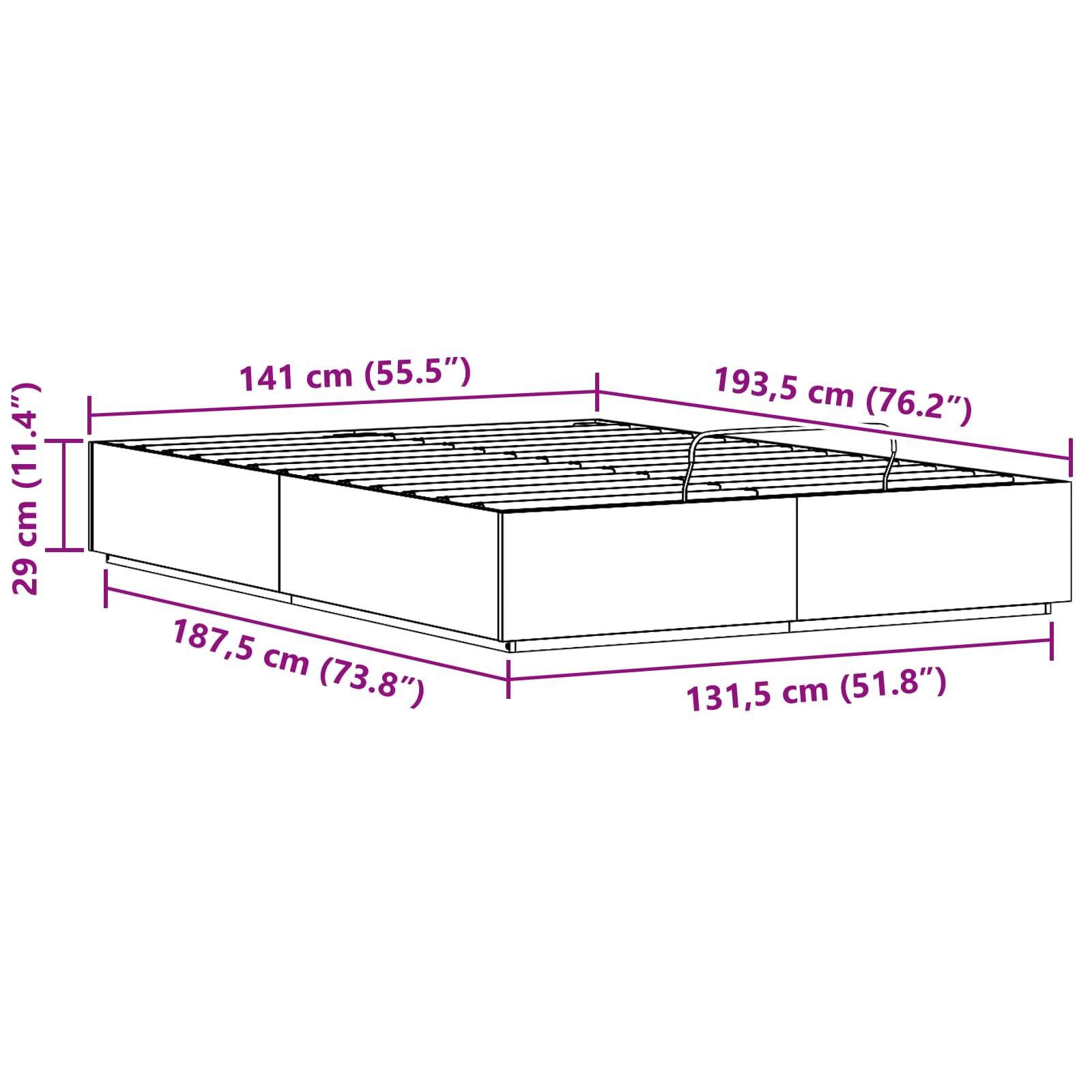 vidaXL Ottoman Bettgestell Weiß 140 x 190 cm Massives Kiefernholz