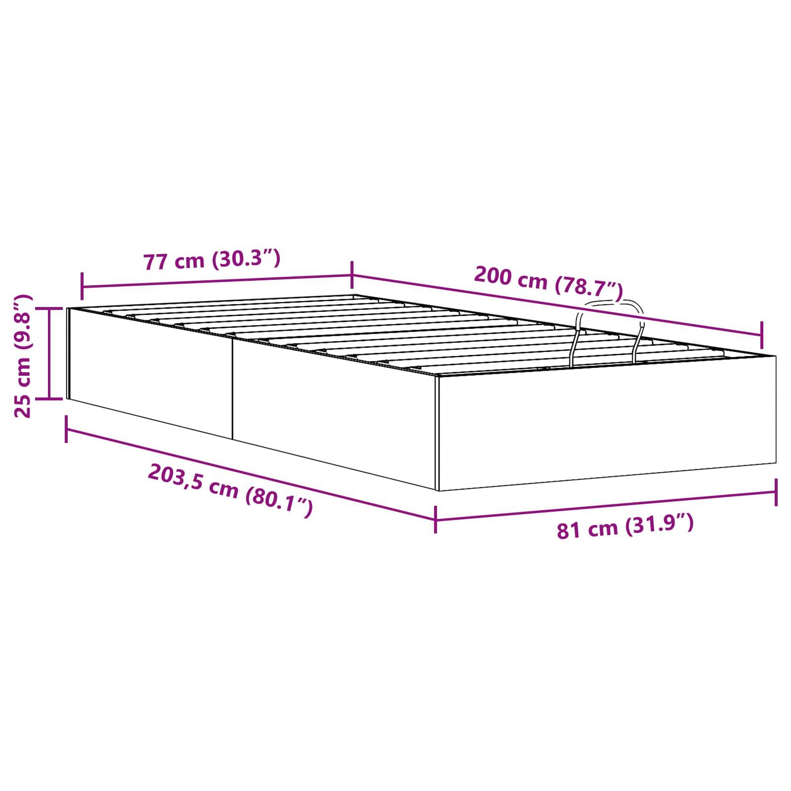 vidaXL Ottoman Bettgestell mit Stauraum Natur 80 x 200 cm