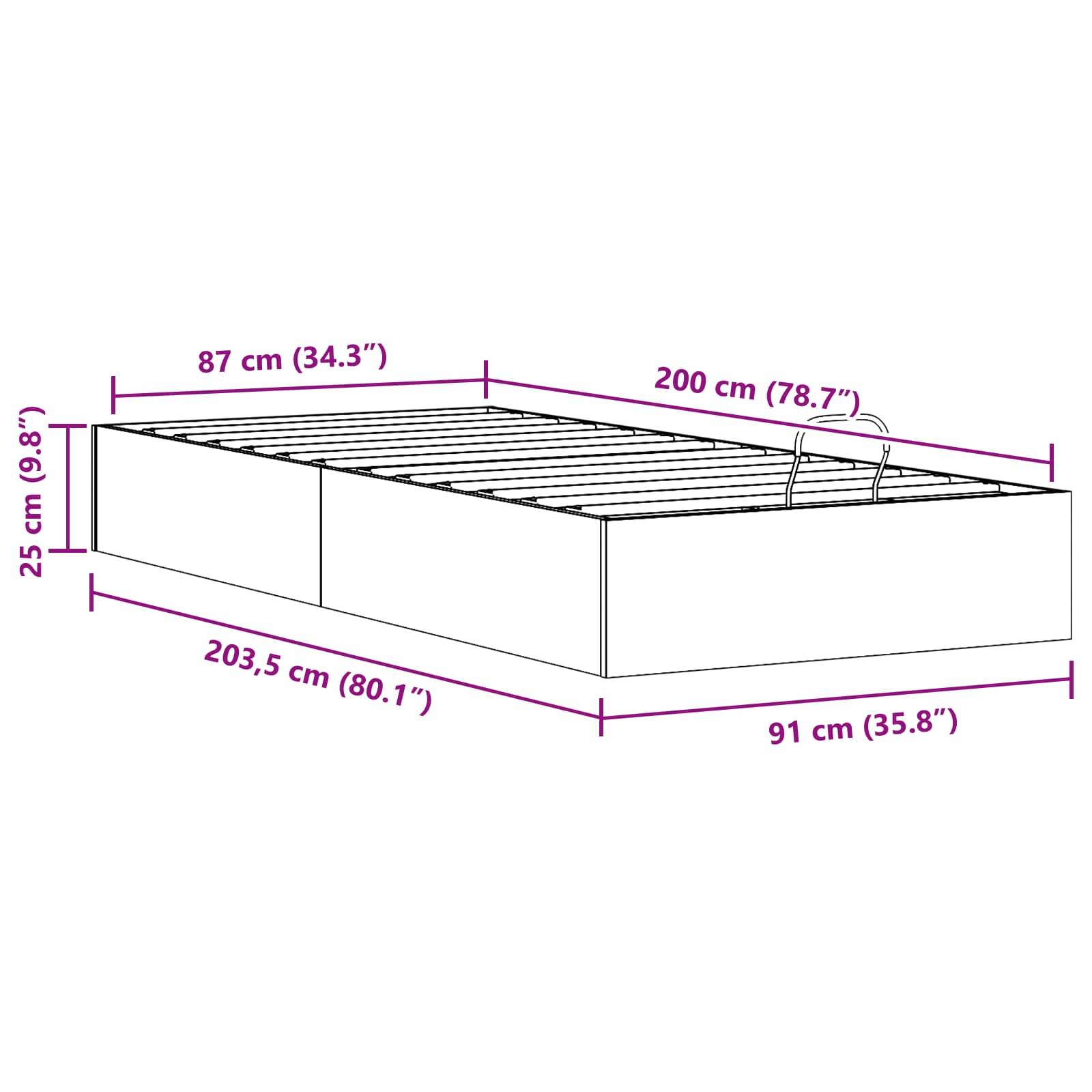 vidaXL Ottoman Bettgestell mit Stauraum Natur 90 x 200 cm