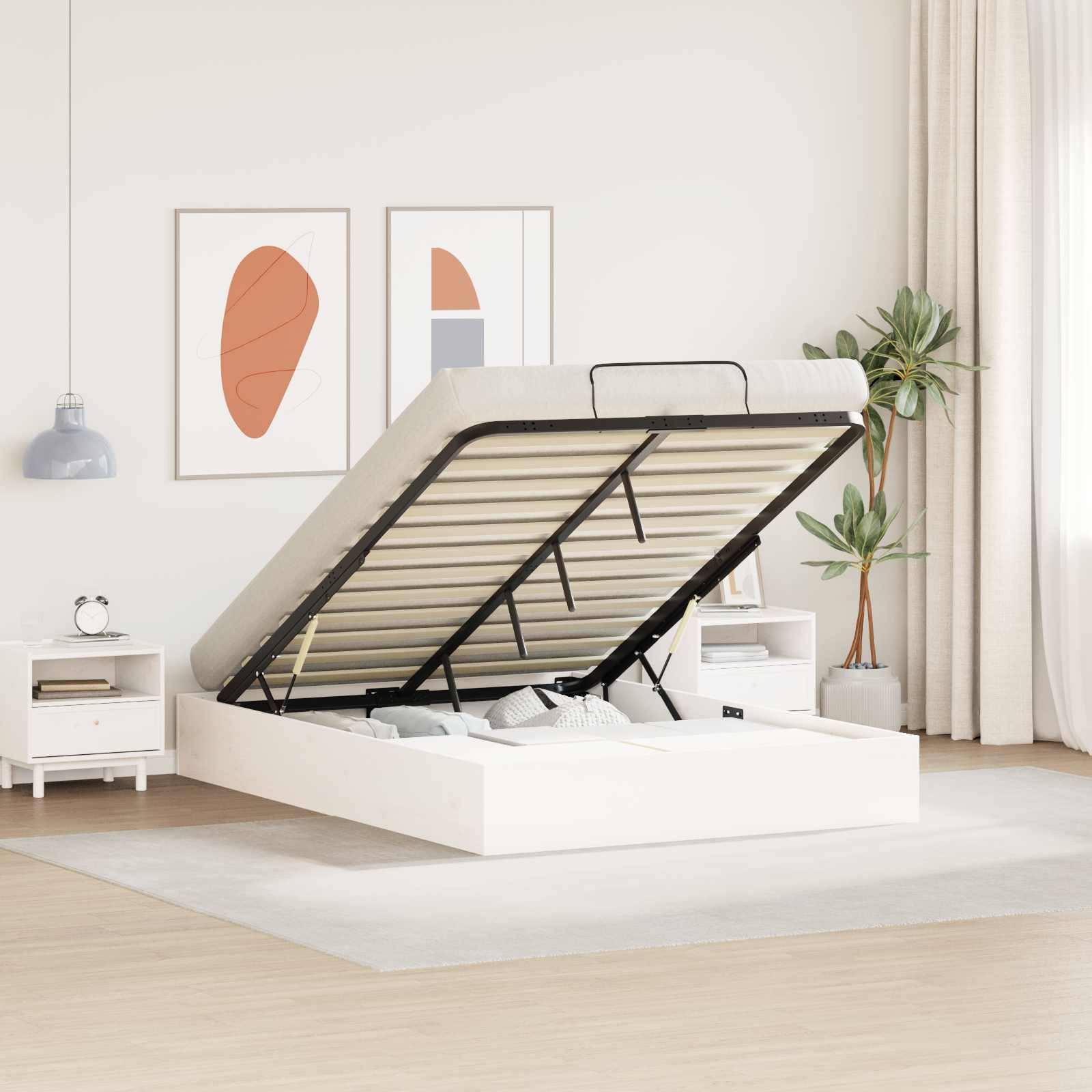 vidaXL Ottoman Bettgestell mit Stauraum Weiß 135 x 190 cm