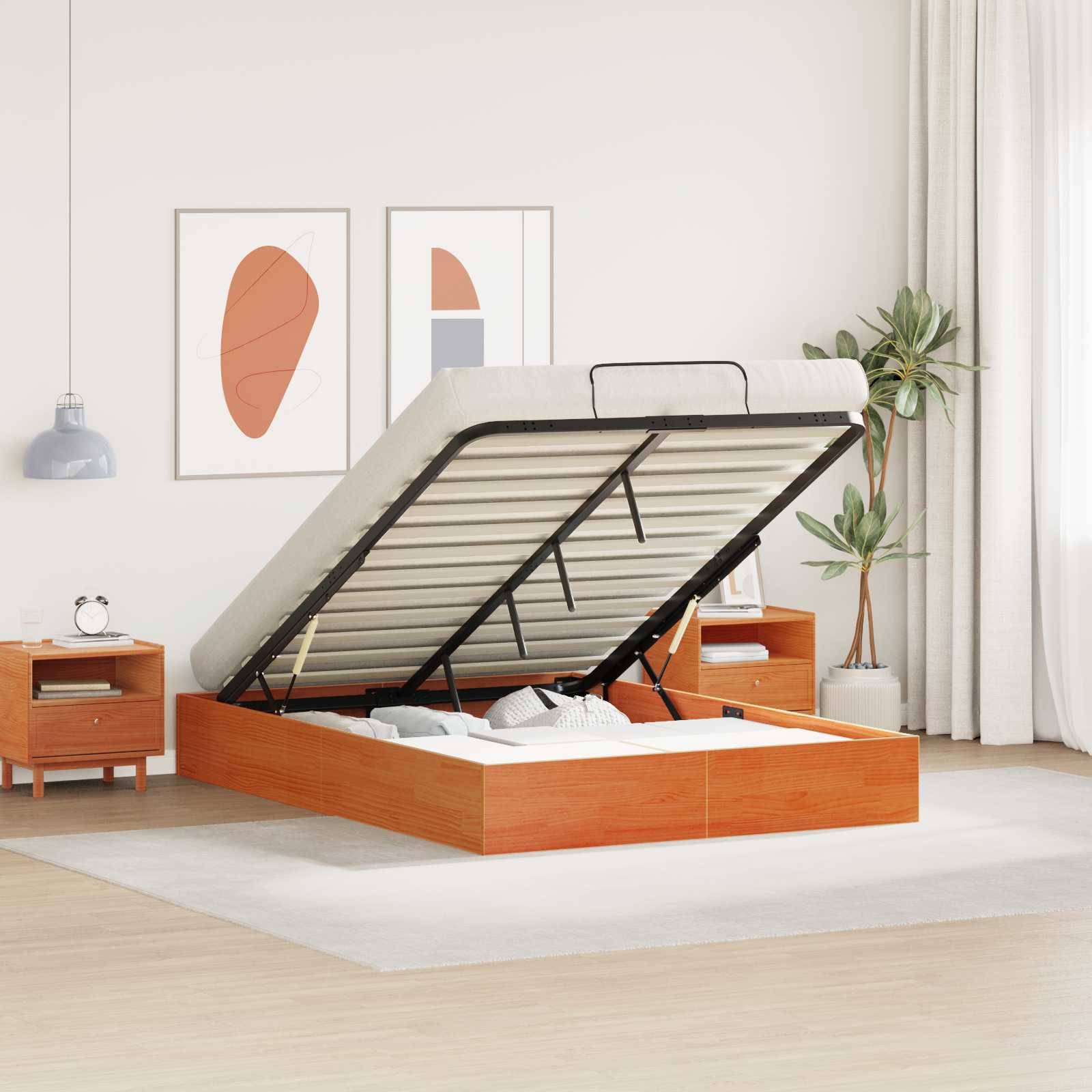 vidaXL Ottoman Bettgestell mit Stauraum Wachsbraun 140 x 190 cm