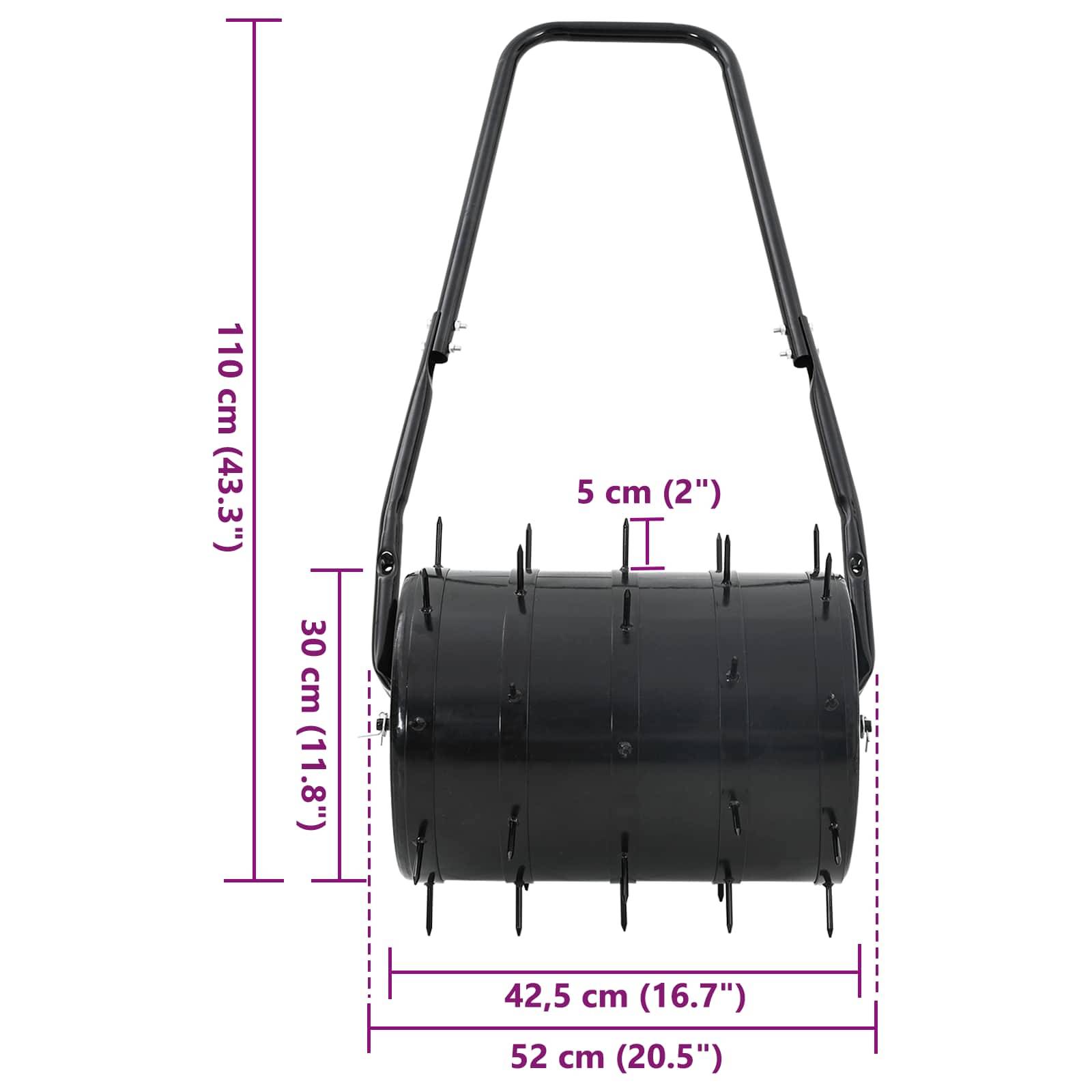 vidaXL Rasenwalze zum Ziehen mit Belüftungs-Clips Schwarz 110 x 52 cm