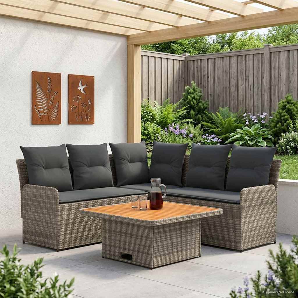vidaXL Möbelsets mit Kissen 4 pcs Grau und Dunkelgrau PE-Rattan