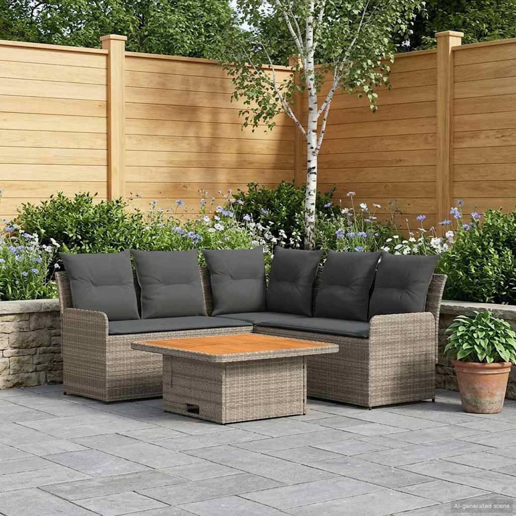 vidaXL Möbelsets mit Kissen 4 pcs Grau und Dunkelgrau PE-Rattan