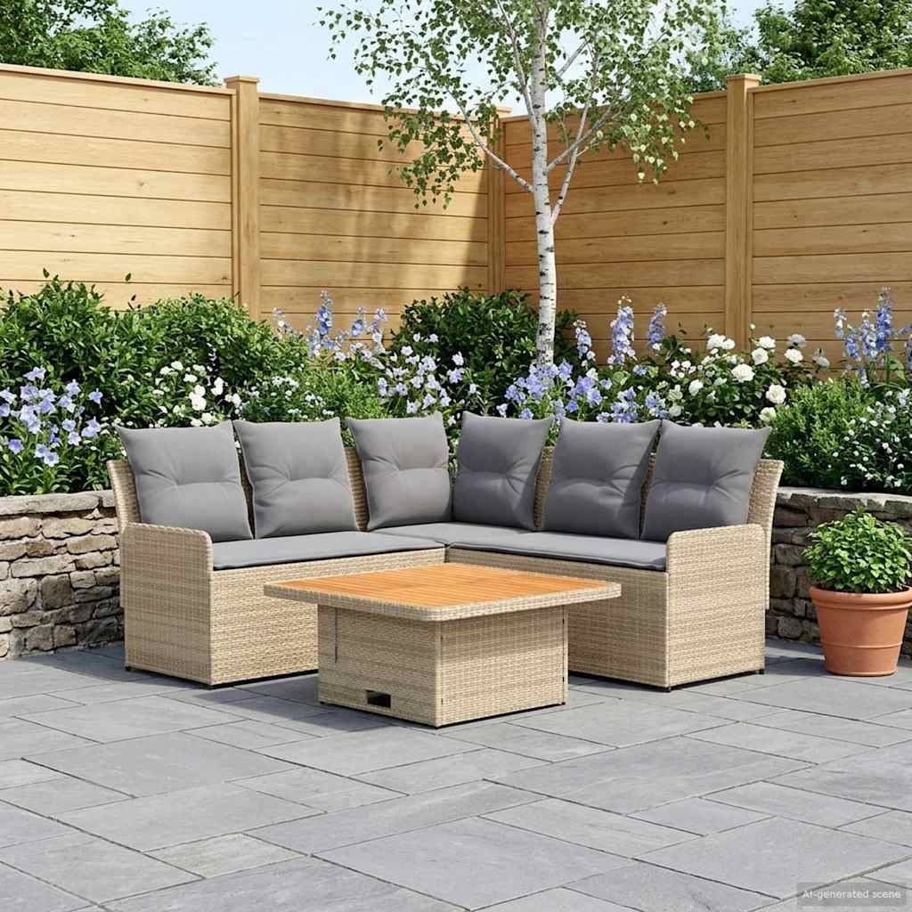 vidaXL Möbelsets mit Kissen 4 pcs Beige und Hellgrau PE-Rattan