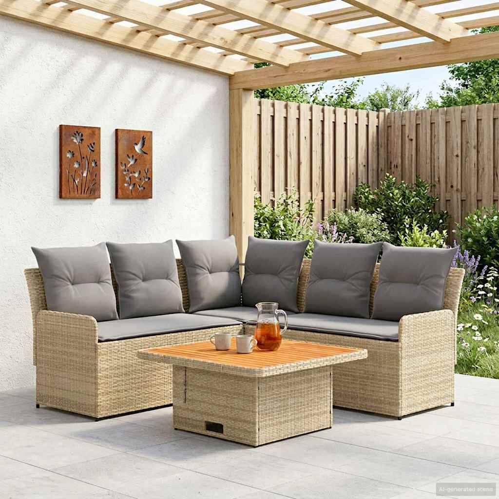 vidaXL Möbelsets mit Kissen 4 pcs Beige und Hellgrau PE-Rattan