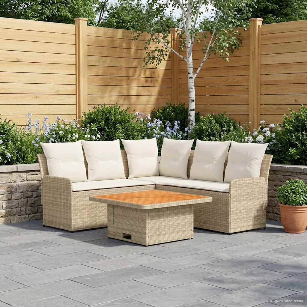 vidaXL Möbelsets mit Kissen 4 pcs Beige und Creme PE-Rattan