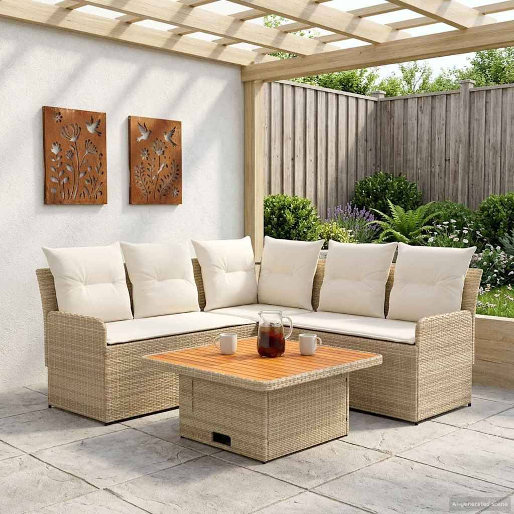 vidaXL Möbelsets mit Kissen 4 pcs Beige und Creme PE-Rattan