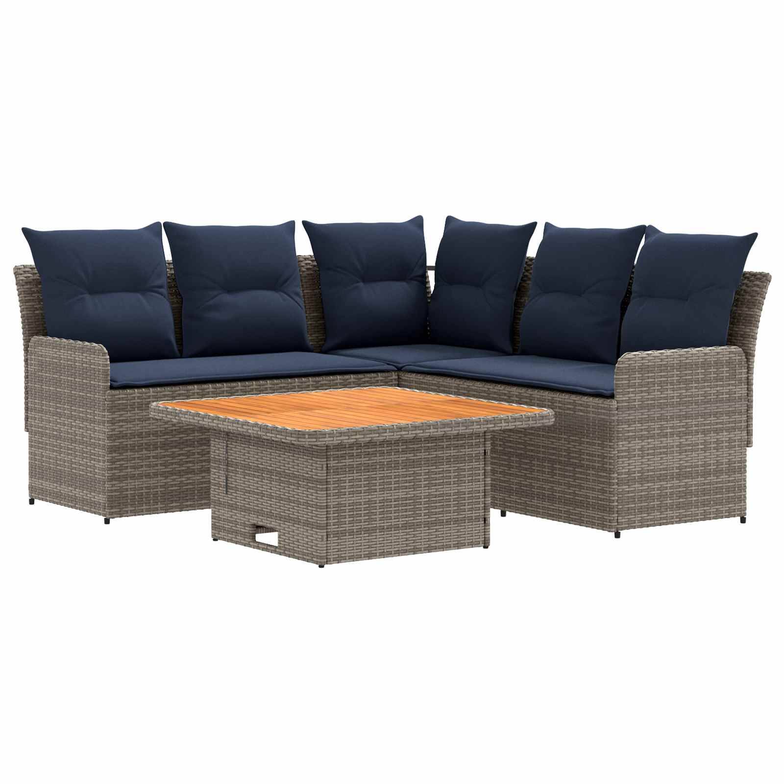 vidaXL Möbelsets mit Kissen 4 pcs Grau und Marineblau PE-Rattan