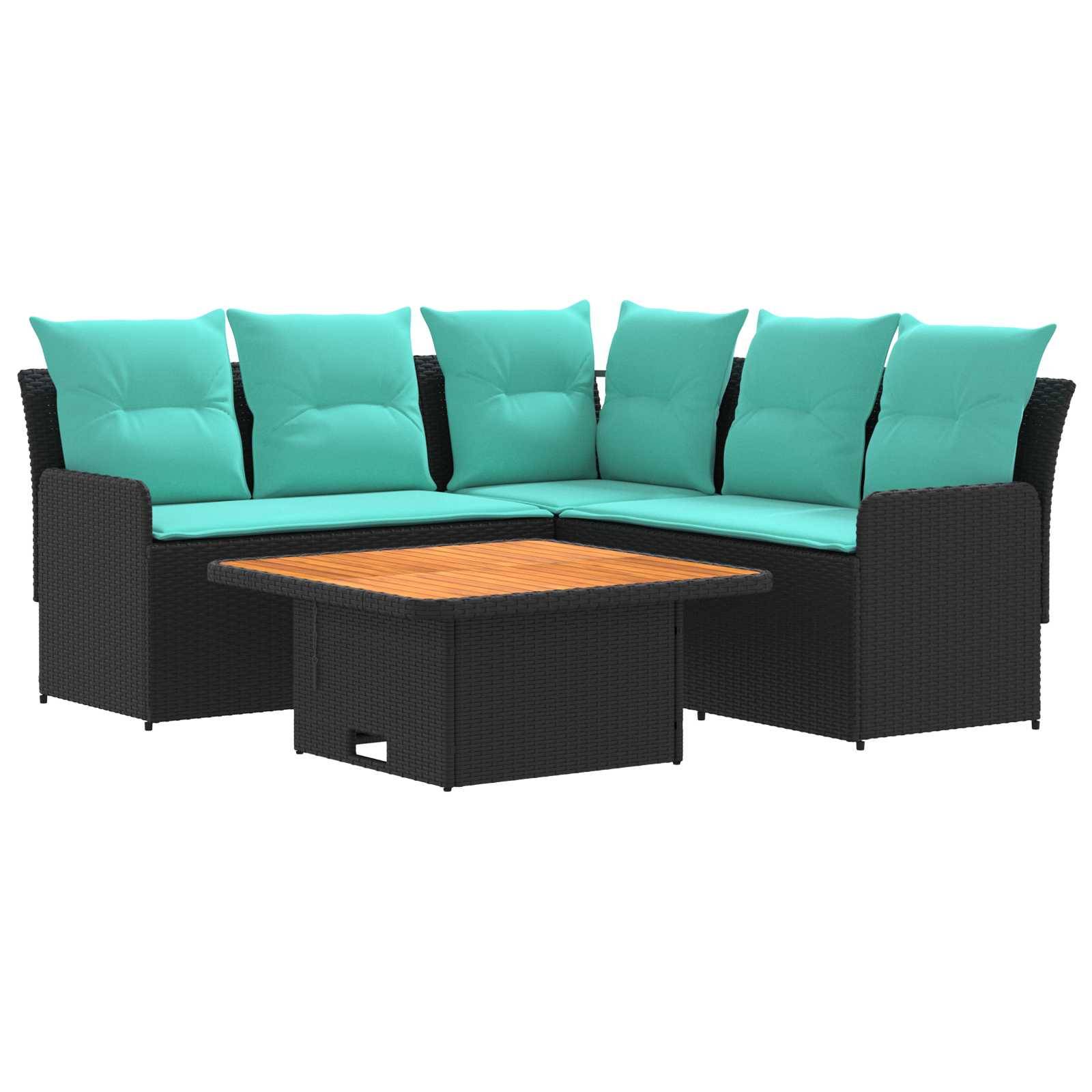vidaXL Möbelsets mit Kissen 4 pcs Schwarz und Türkis PE-Rattan