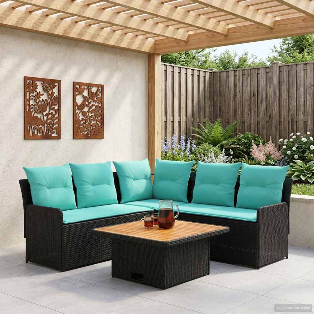 vidaXL Möbelsets mit Kissen 4 pcs Schwarz und Türkis PE-Rattan