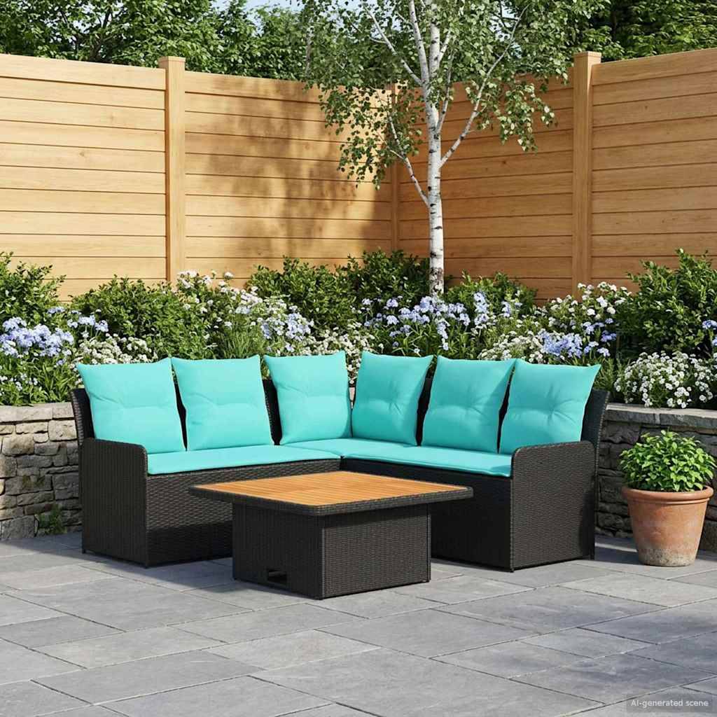 vidaXL Möbelsets mit Kissen 4 pcs Schwarz und Türkis PE-Rattan