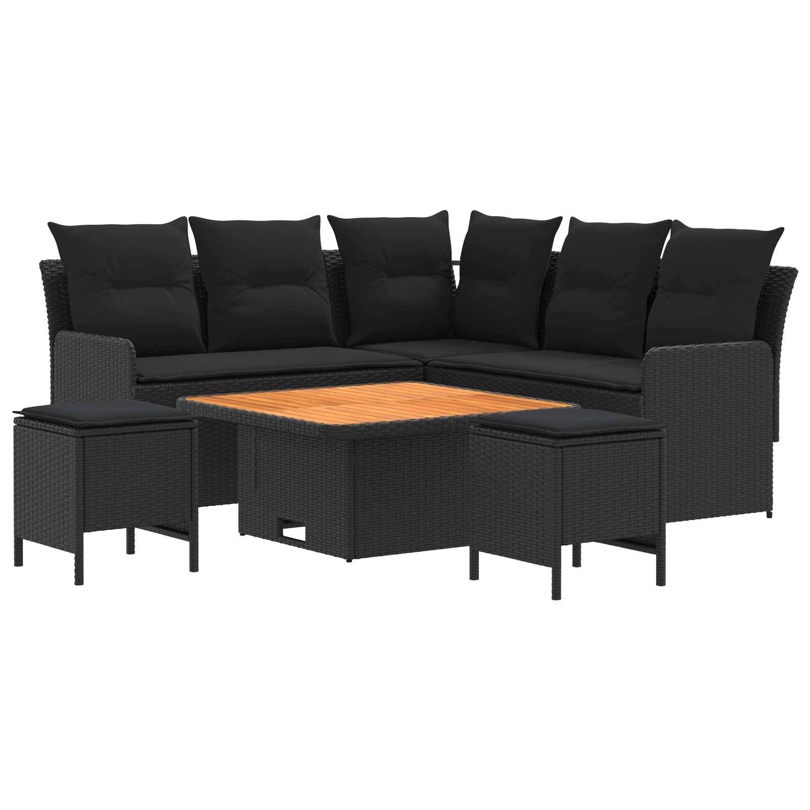vidaXL Möbelsets mit Kissen 6 pcs Schwarz PE-Rattan