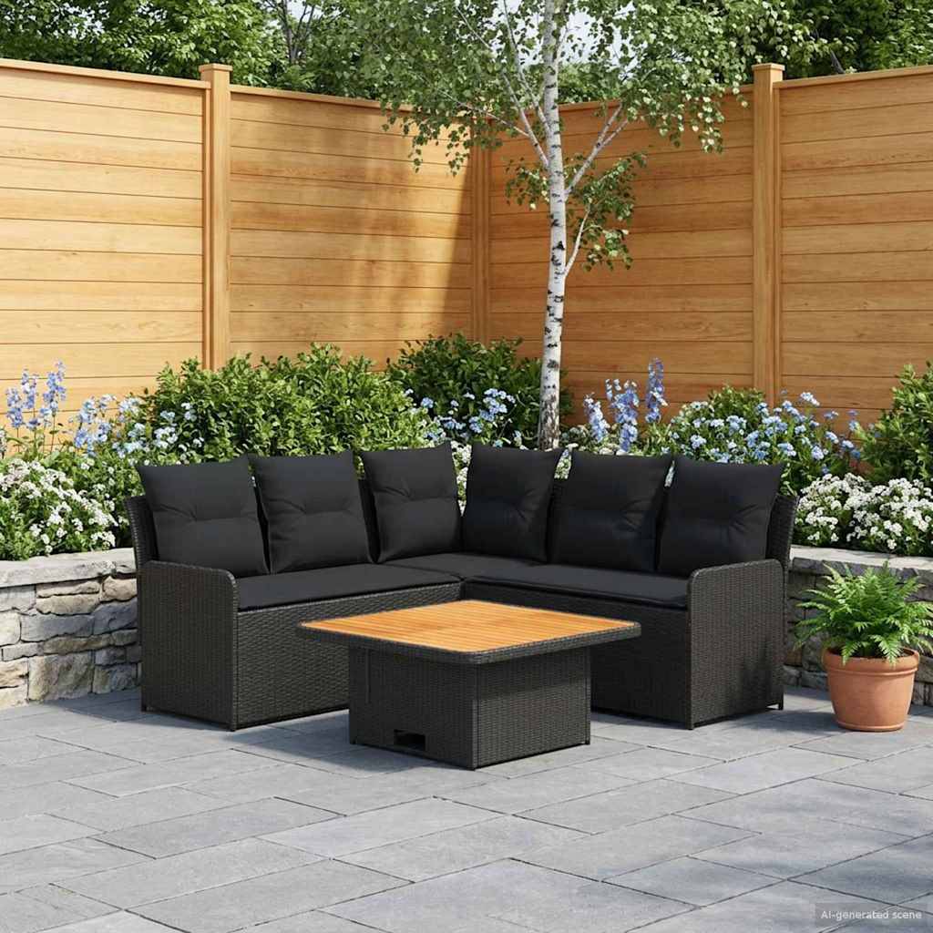 vidaXL Möbelsets mit Kissen 6 pcs Schwarz PE-Rattan