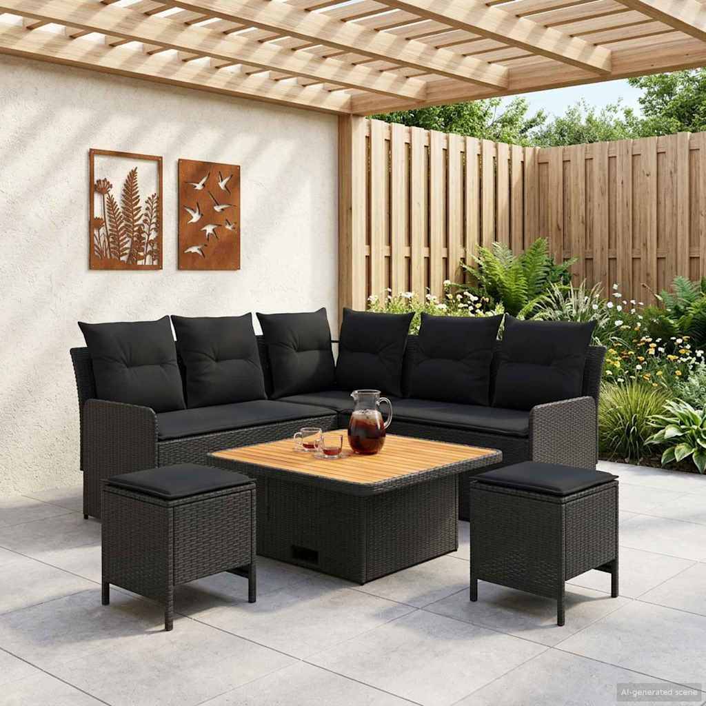vidaXL Möbelsets mit Kissen 6 pcs Schwarz PE-Rattan