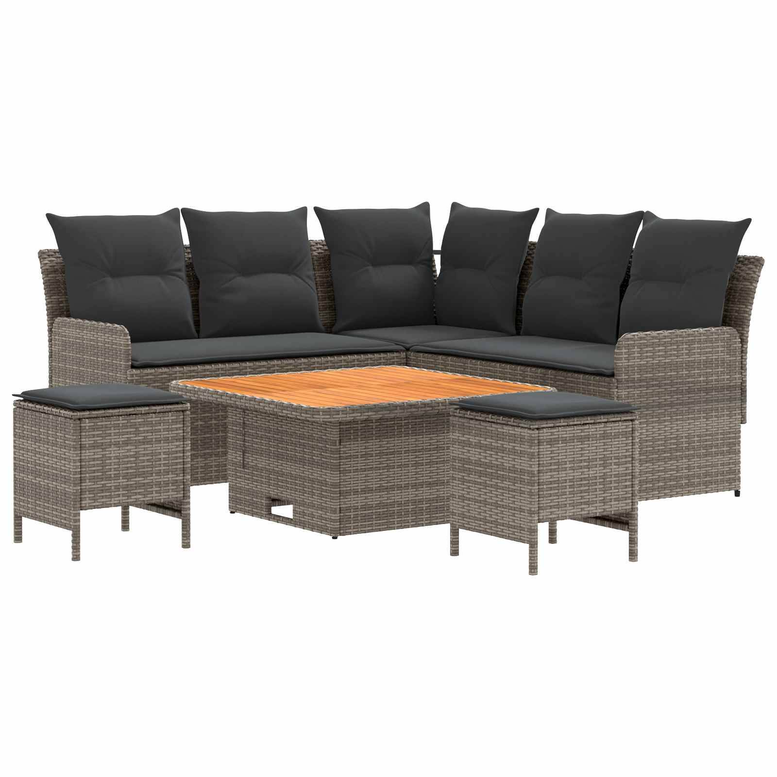 vidaXL Möbelsets mit Kissen 6 pcs Grau und Dunkelgrau PE-Rattan