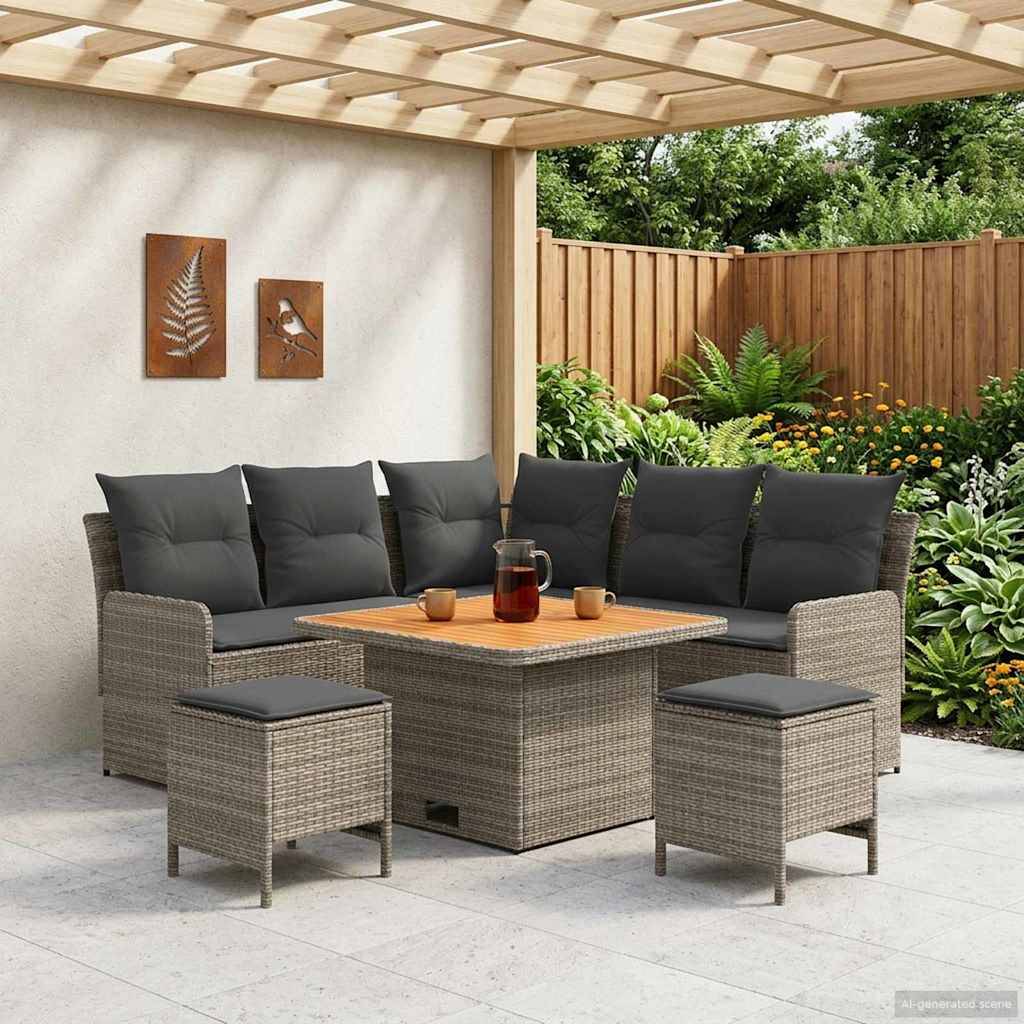 vidaXL Möbelsets mit Kissen 6 pcs Grau und Dunkelgrau PE-Rattan
