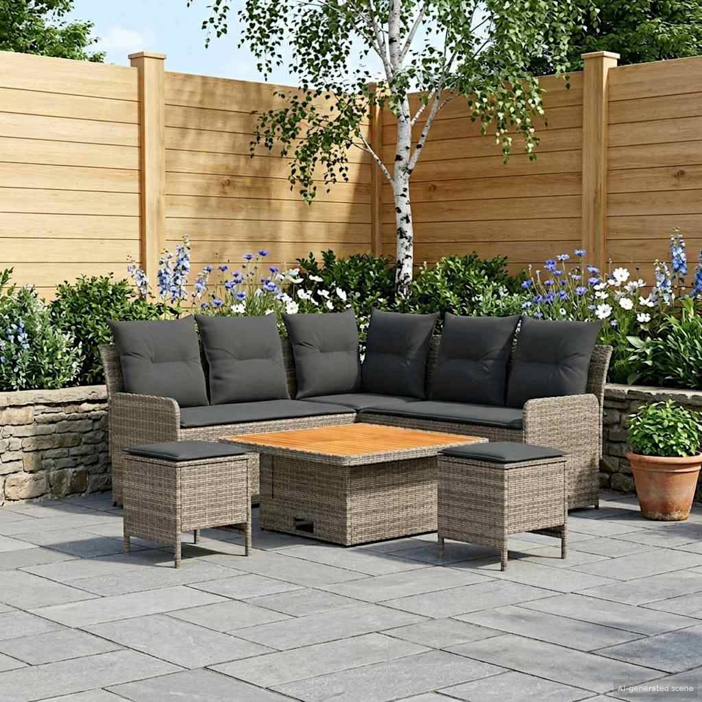 vidaXL Möbelsets mit Kissen 6 pcs Grau und Dunkelgrau PE-Rattan