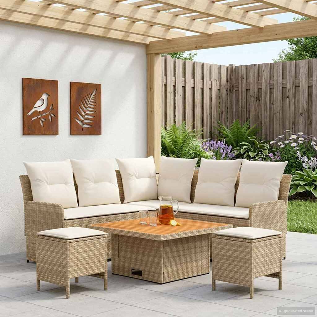 vidaXL Möbelsets mit Kissen 6 pcs Beige und Creme PE-Rattan